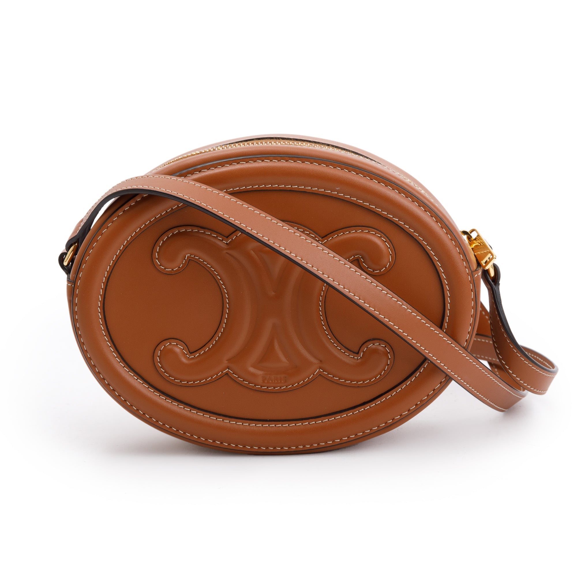 Celine 2022 Tan Smooth Calfskin Leather Cuir Triomphe Oval Crossbody Bag
