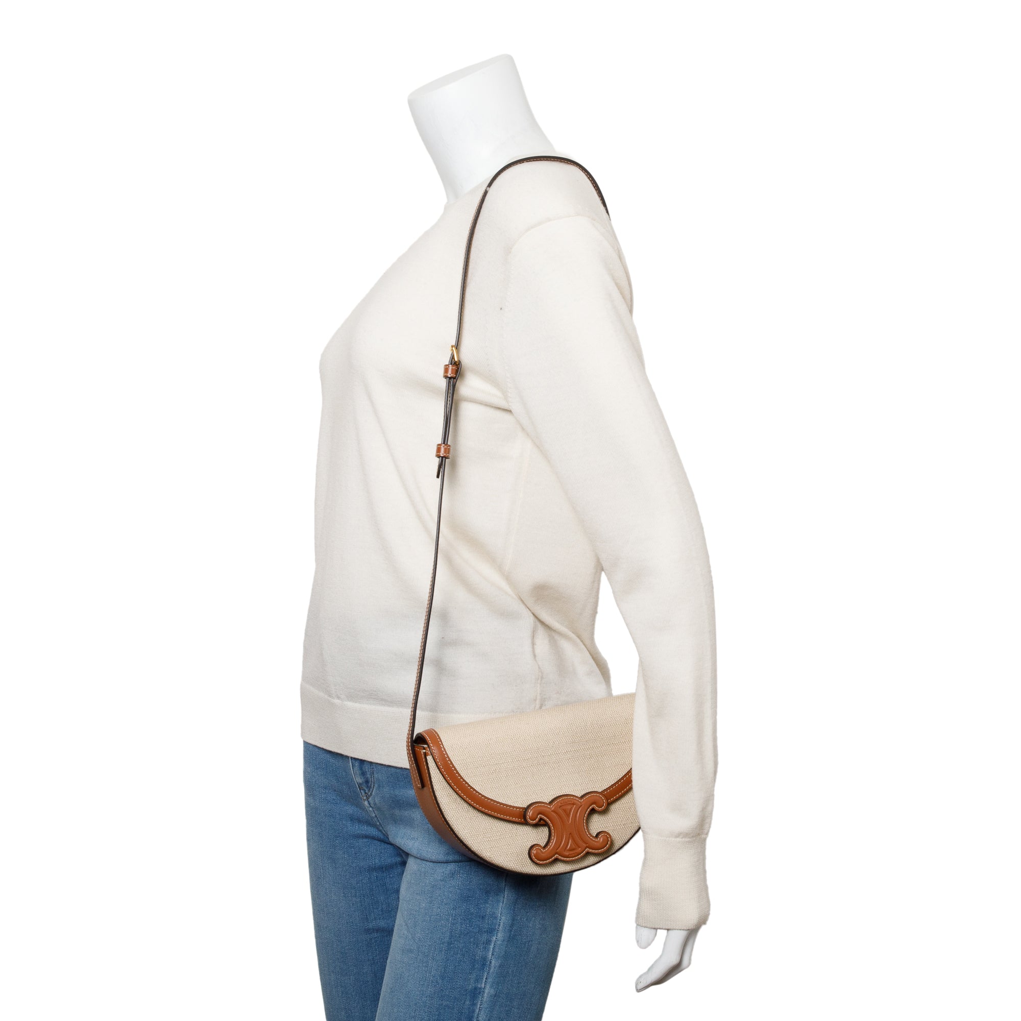 Celine 2022 Tan Smooth Calfskin Leather Neutral Canvas Besace Cuir Triomphe Crossbody Bag