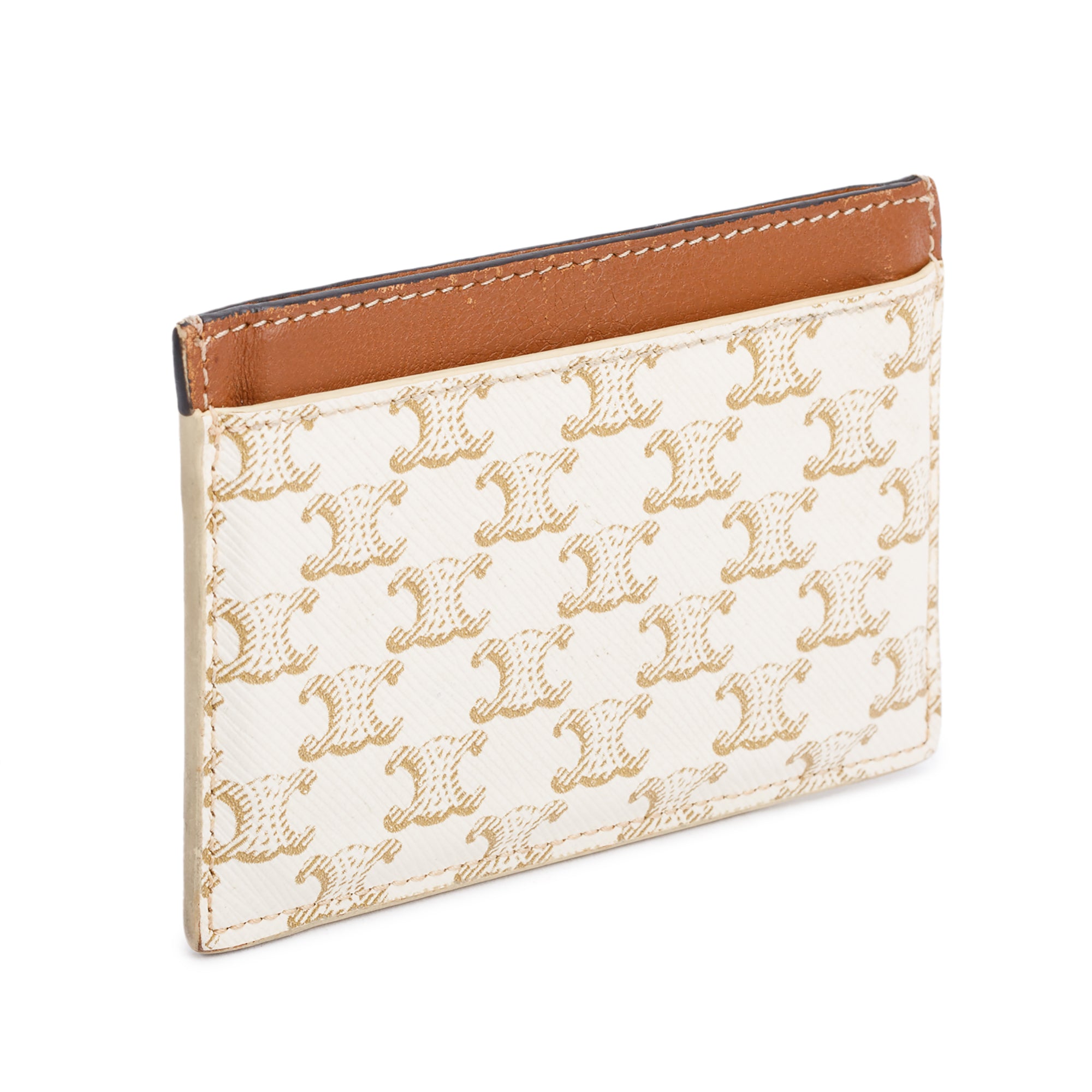 Celine 2022 White/Tan Triomphe Canvas Logo Card Holder