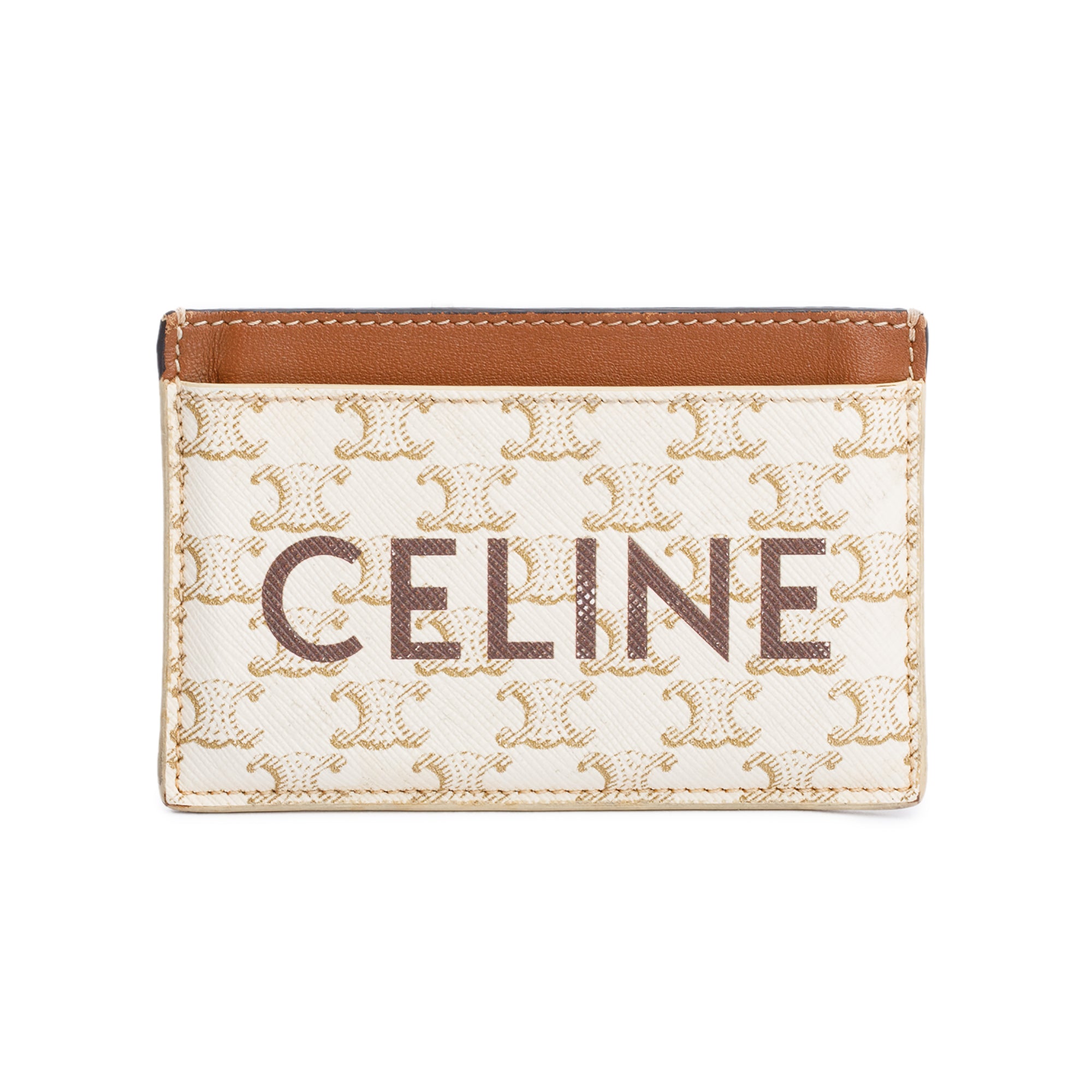 Celine 2022 White/Tan Triomphe Canvas Logo Card Holder