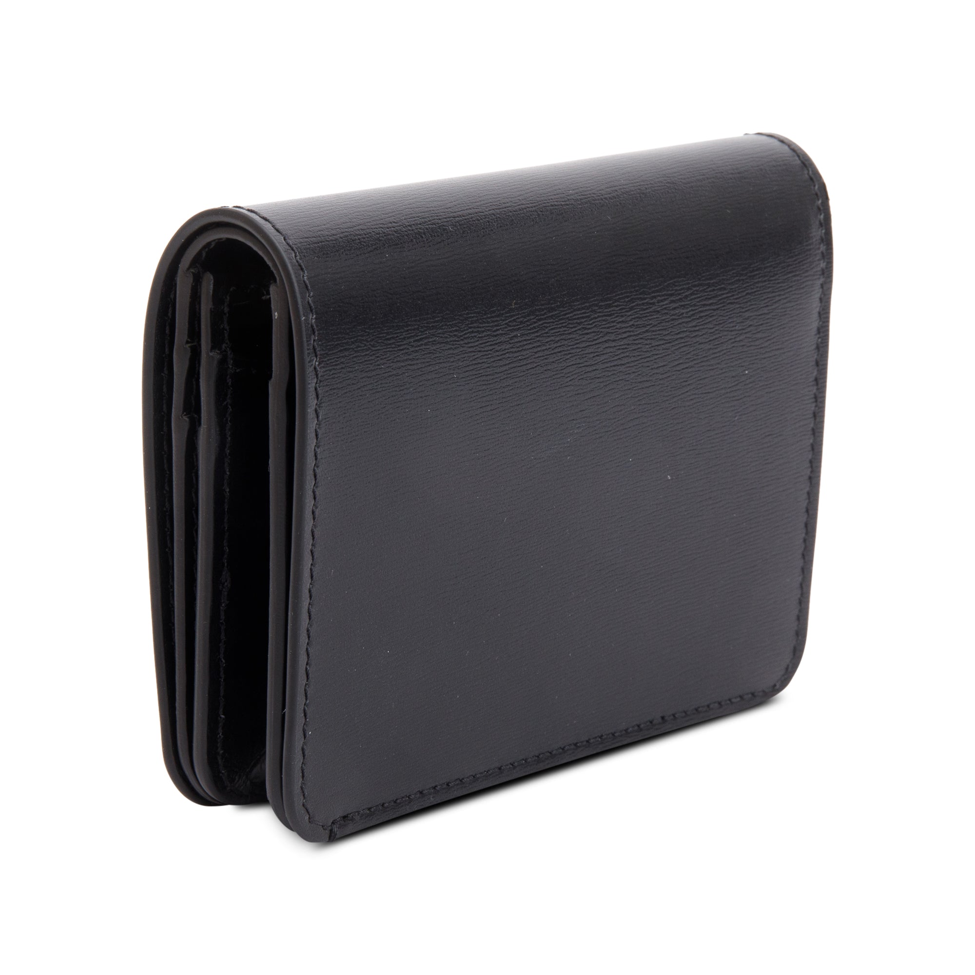 Celine 2023 Black Shiny Calfskin Leather Triomphe Compact Wallet w/ Box & Receipt