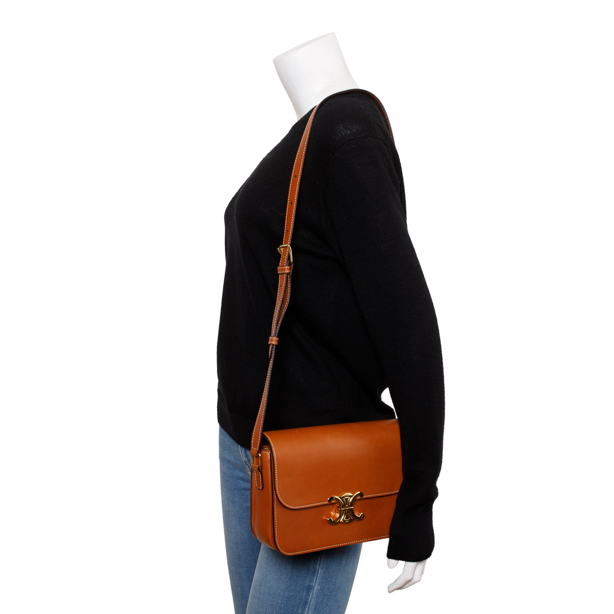 Celine 2023 Natural Calfskin Leather Classique Triomphe Shoulder Bag