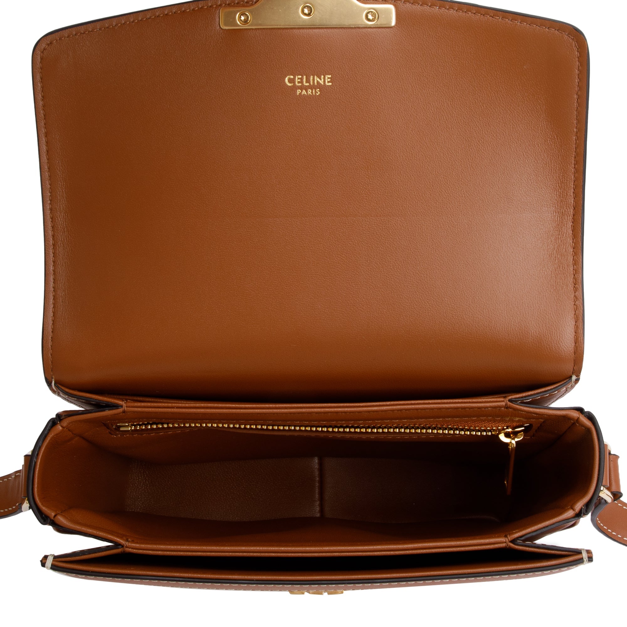 Celine 2023 Natural Canvas Tan Calfskin Leather Teen Triomphe Shoulder Bag w/ Box