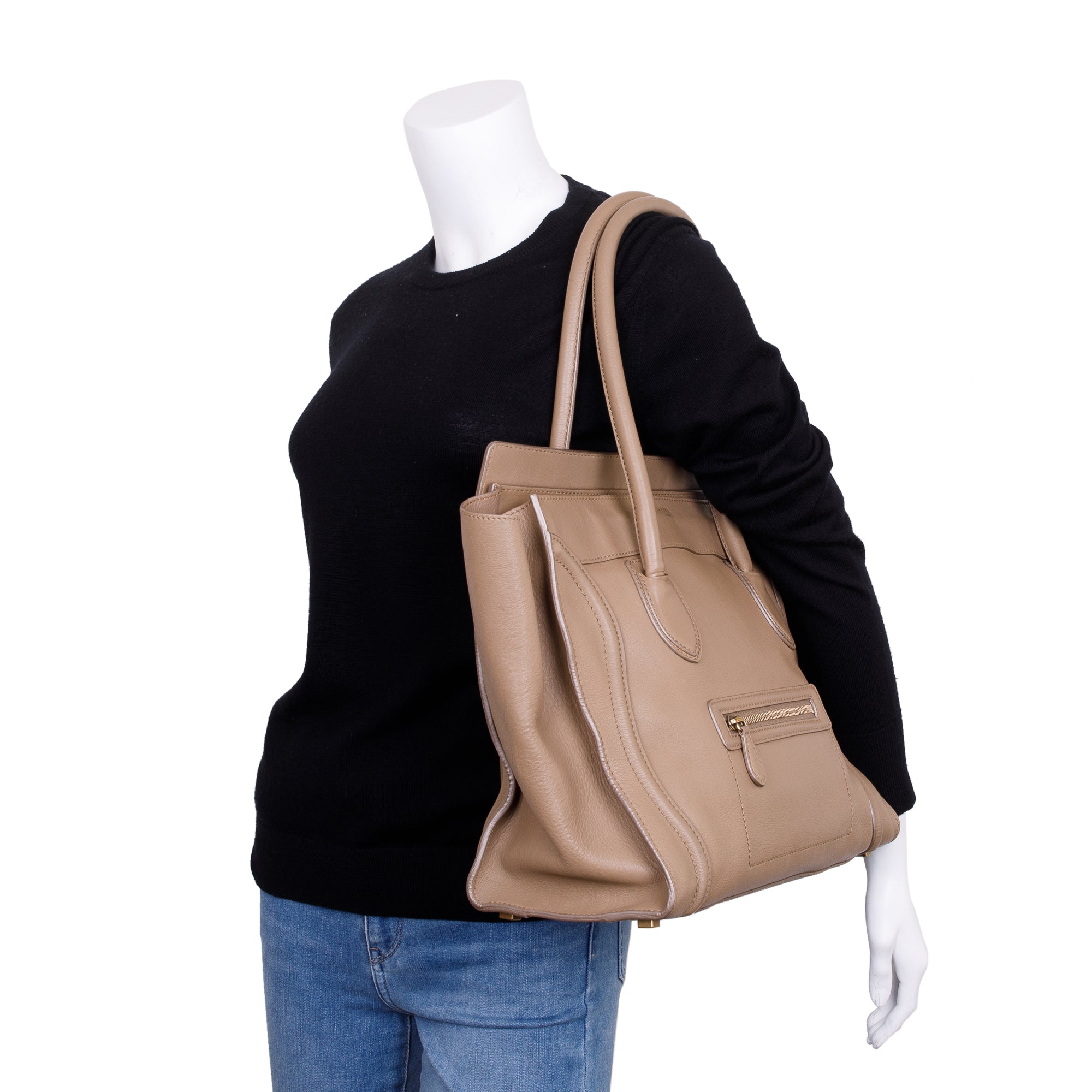 Celine Beige Calfskin Leather Medium Luggage Tote