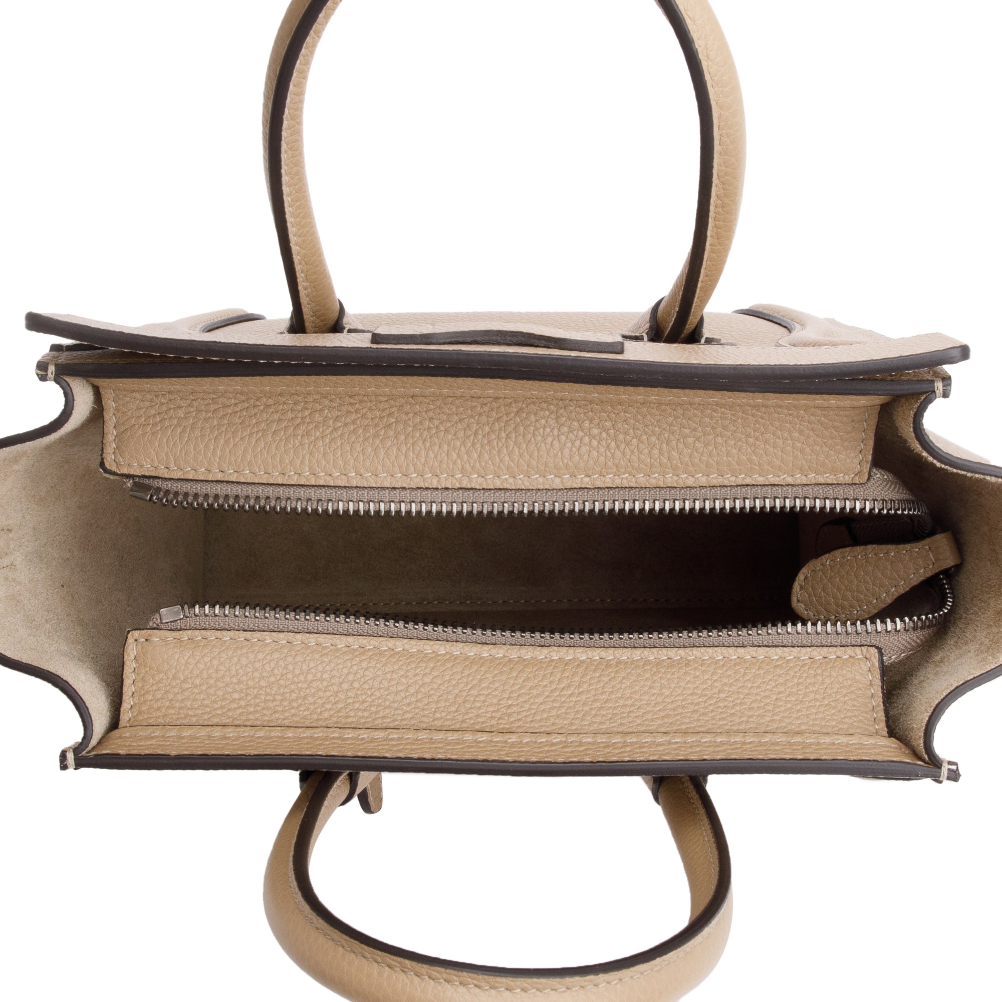 Celine Beige Drummed Calfskin Leather Nano Luggage Tote w/ Strap