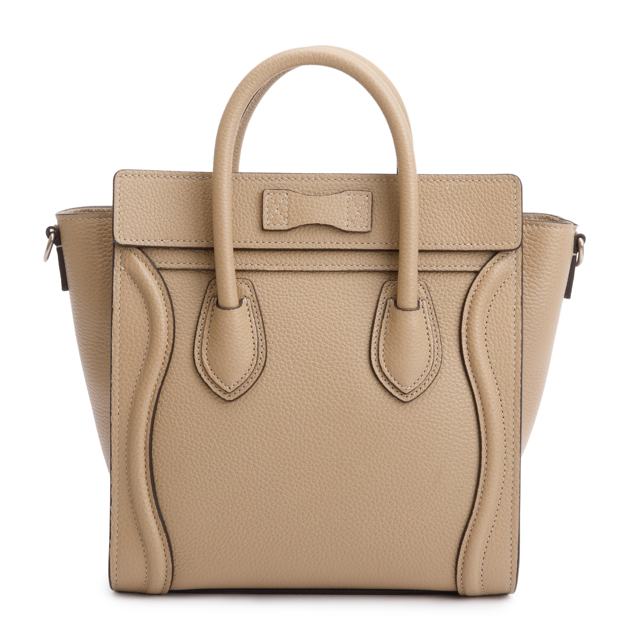 Celine Beige Drummed Calfskin Leather Nano Luggage Tote w/ Strap