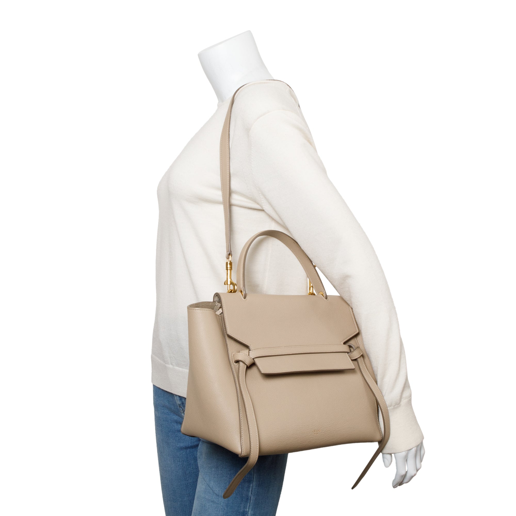 Celine Beige Grained Calfskin Leather Mini Belt Bag w/ Strap