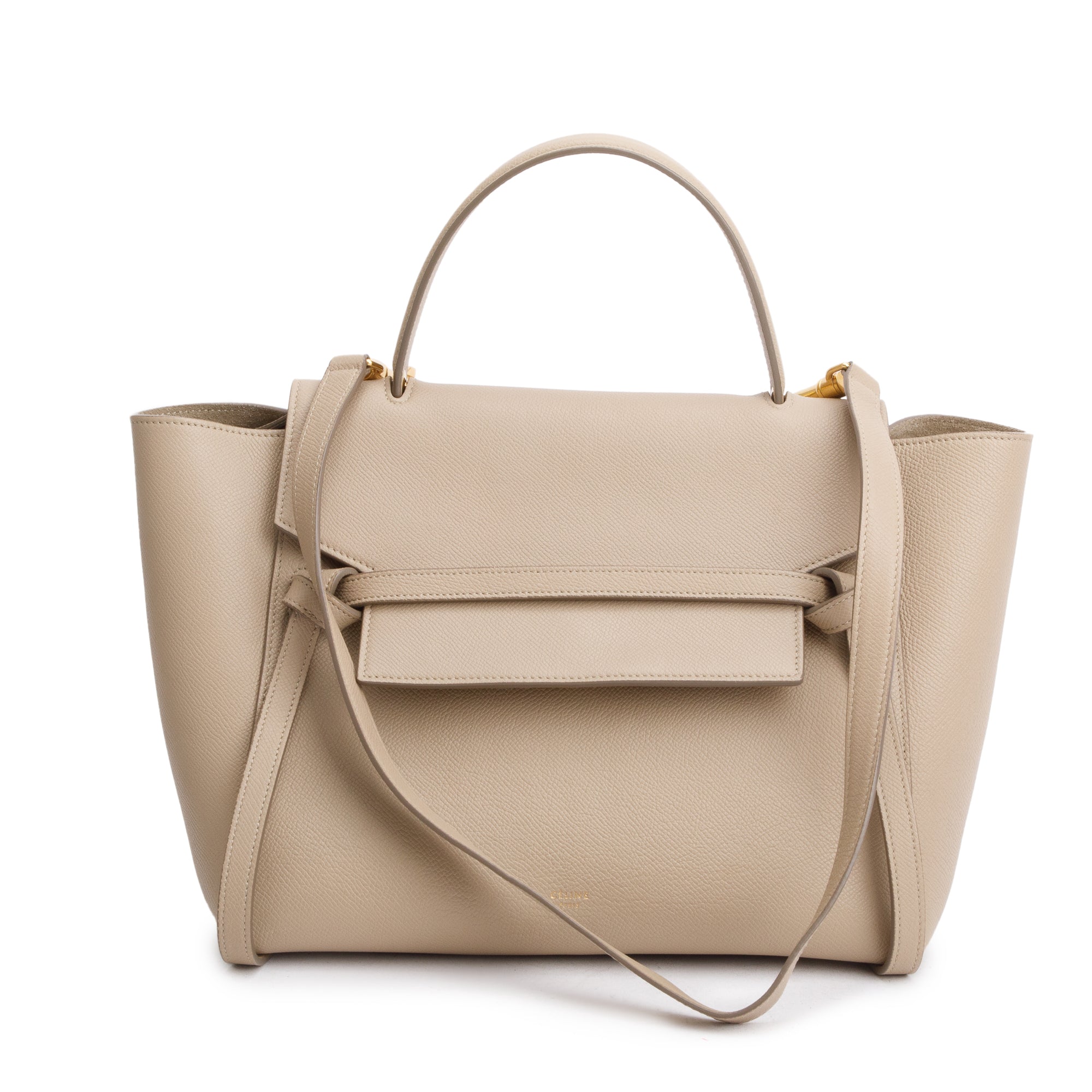Celine Beige Grained Calfskin Leather Mini Belt Bag w/ Strap