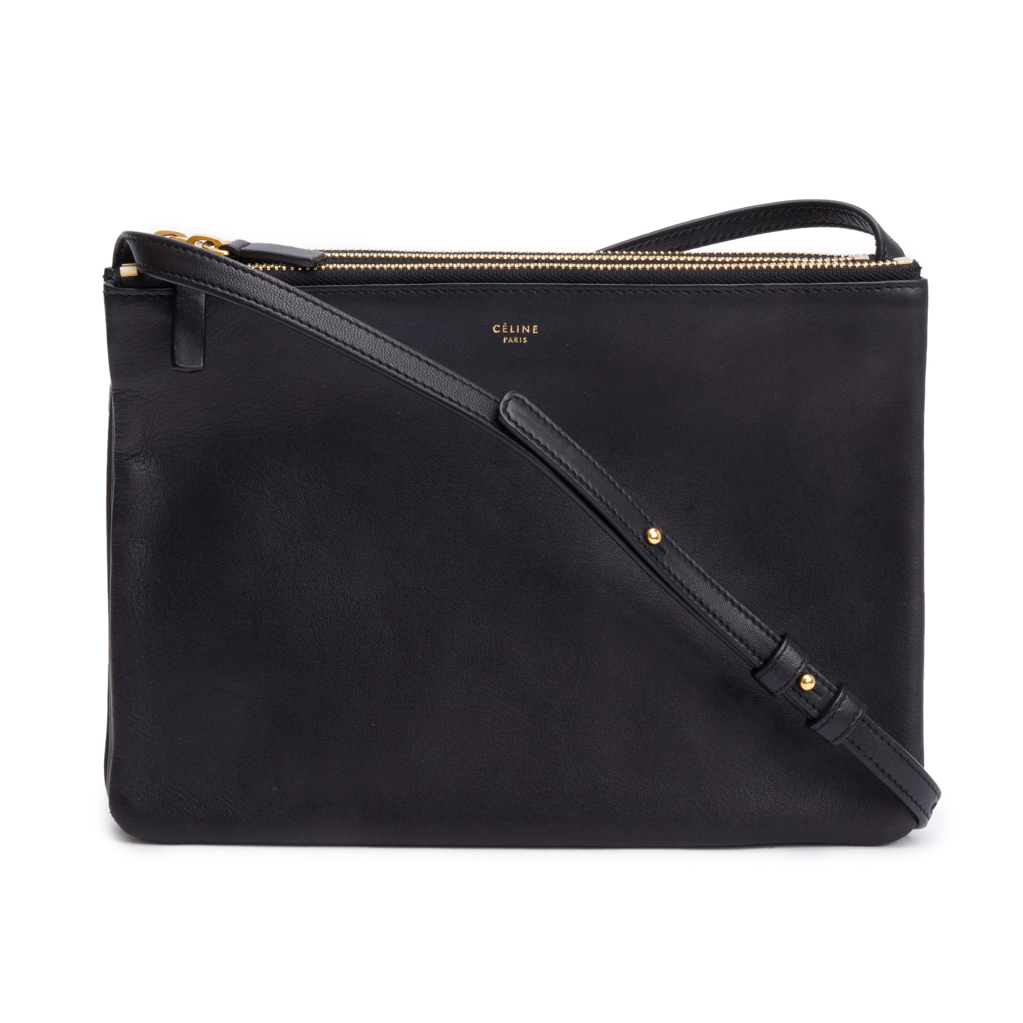 Celine Black Calfskin Leather Large Trio Crossbody Bag