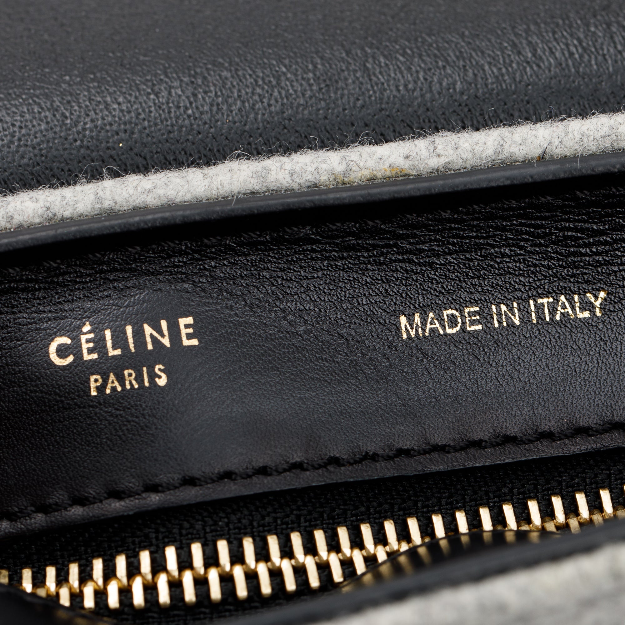 Celine Black Calfskin Leather and Grey Felt Medium Trapeze Bag