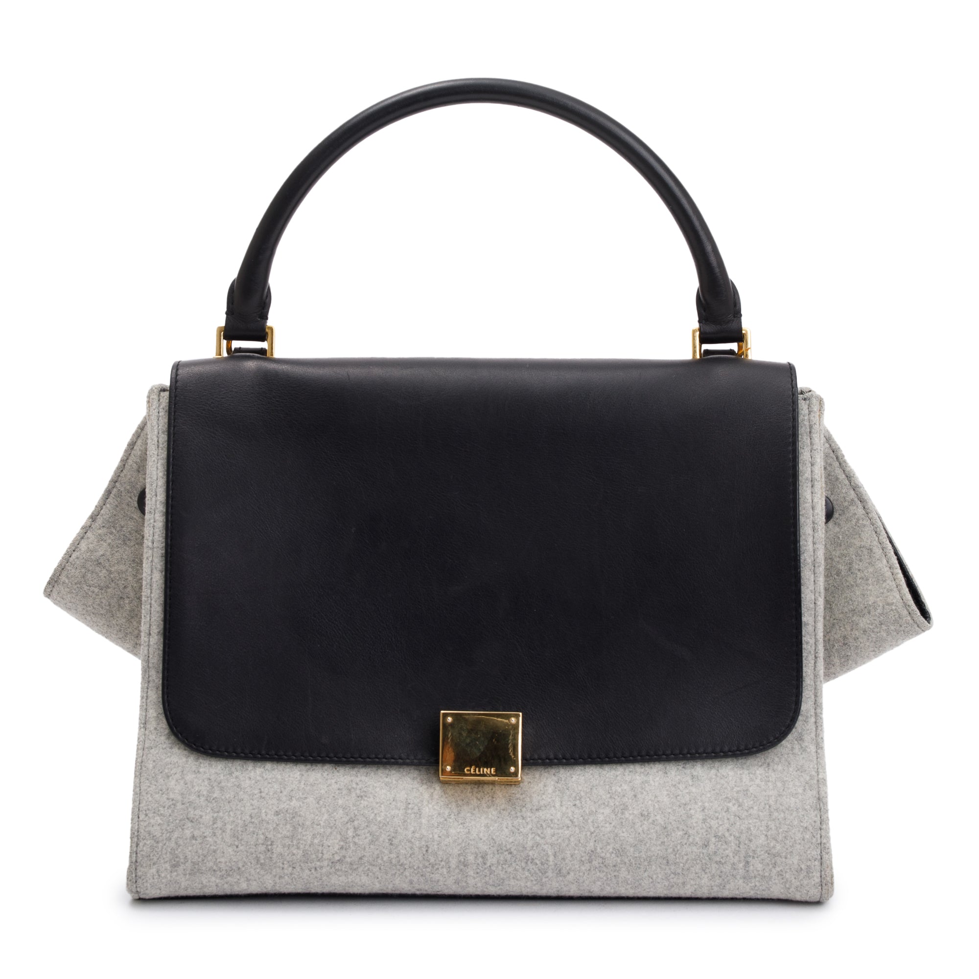 Celine Black Calfskin Leather and Grey Felt Medium Trapeze Bag