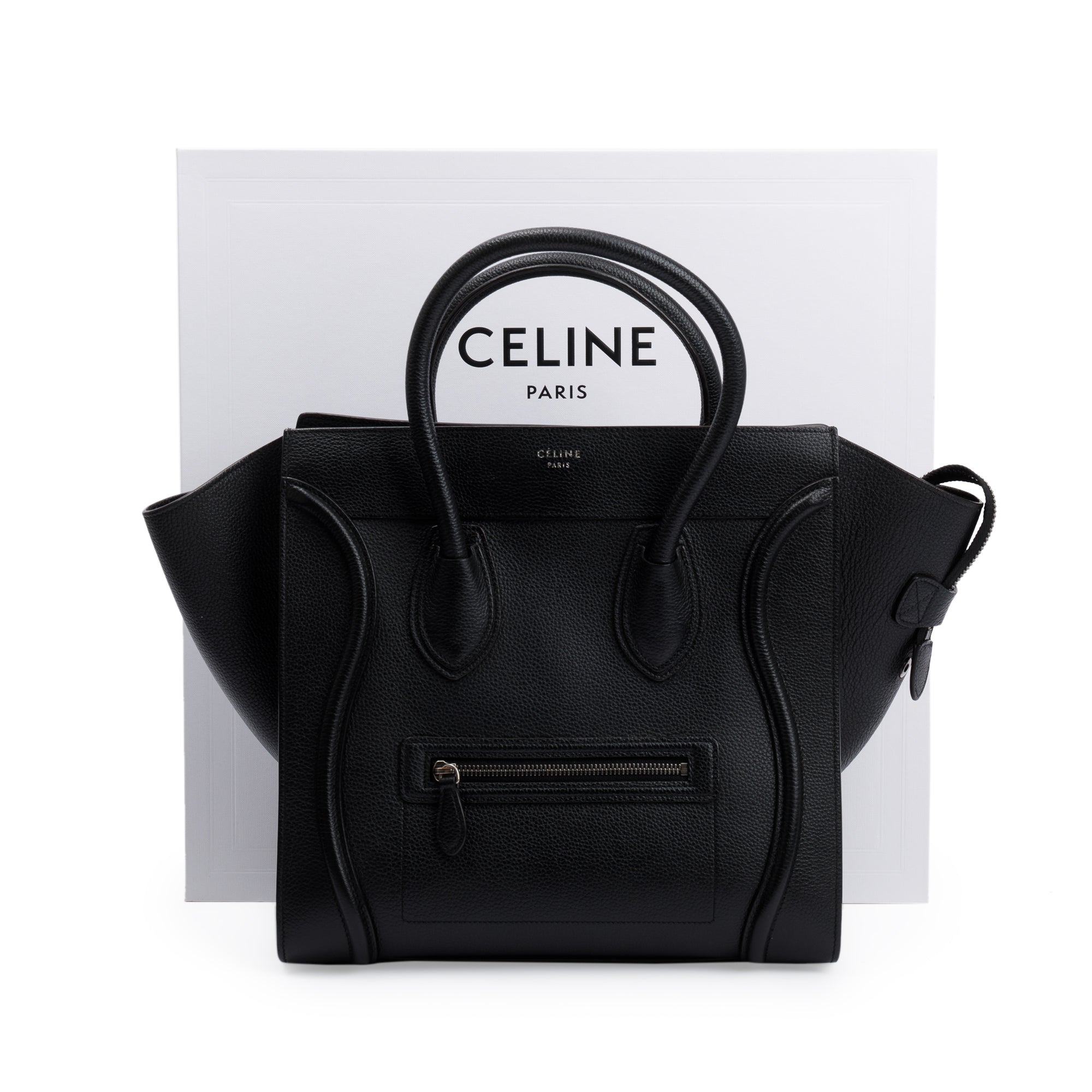 Celine Black Drummed Calfskin Leather Mini Luggage Tote w/ Box
