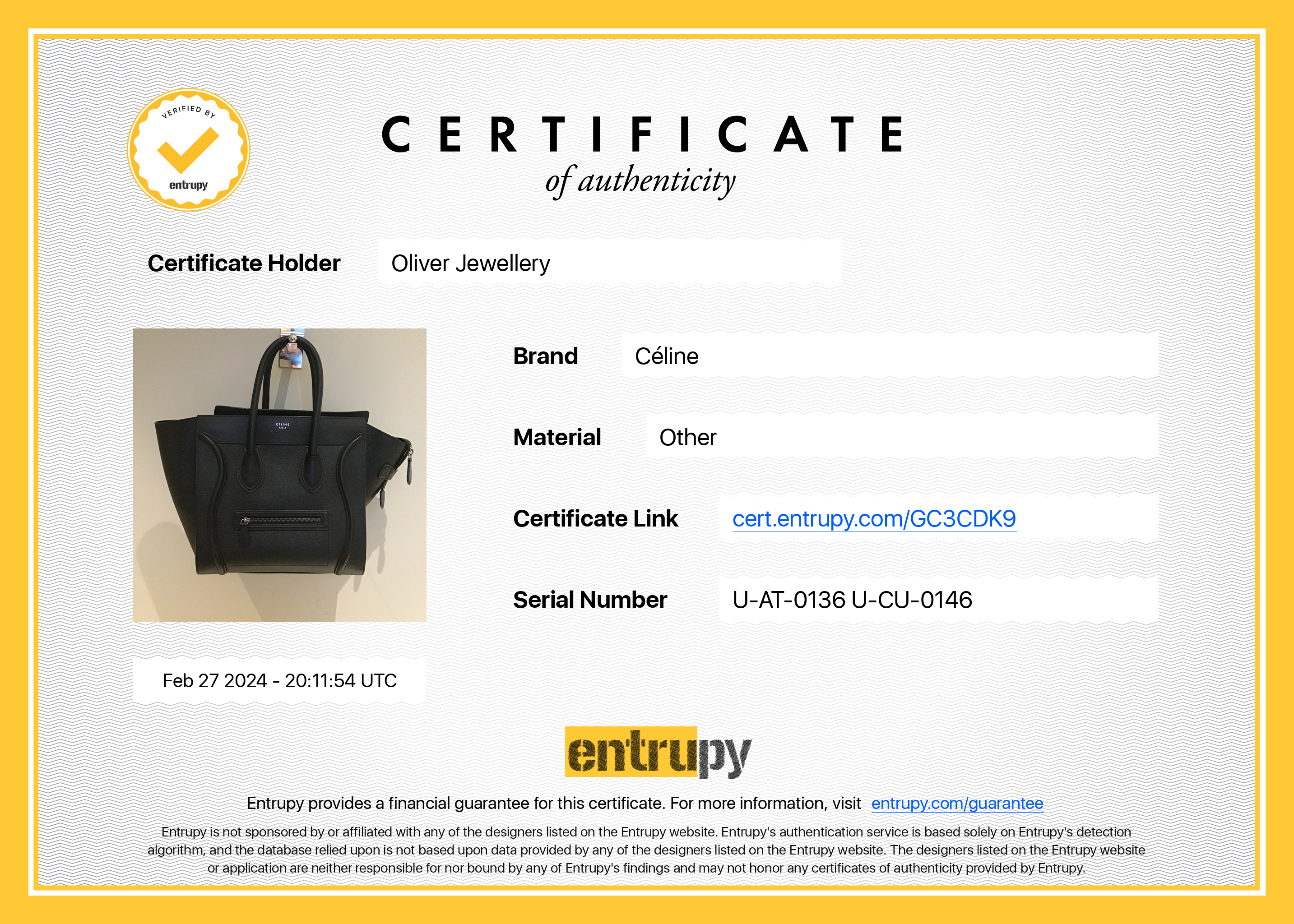 Celine Black Drummed Calfskin Leather Mini Luggage Tote w/ Box