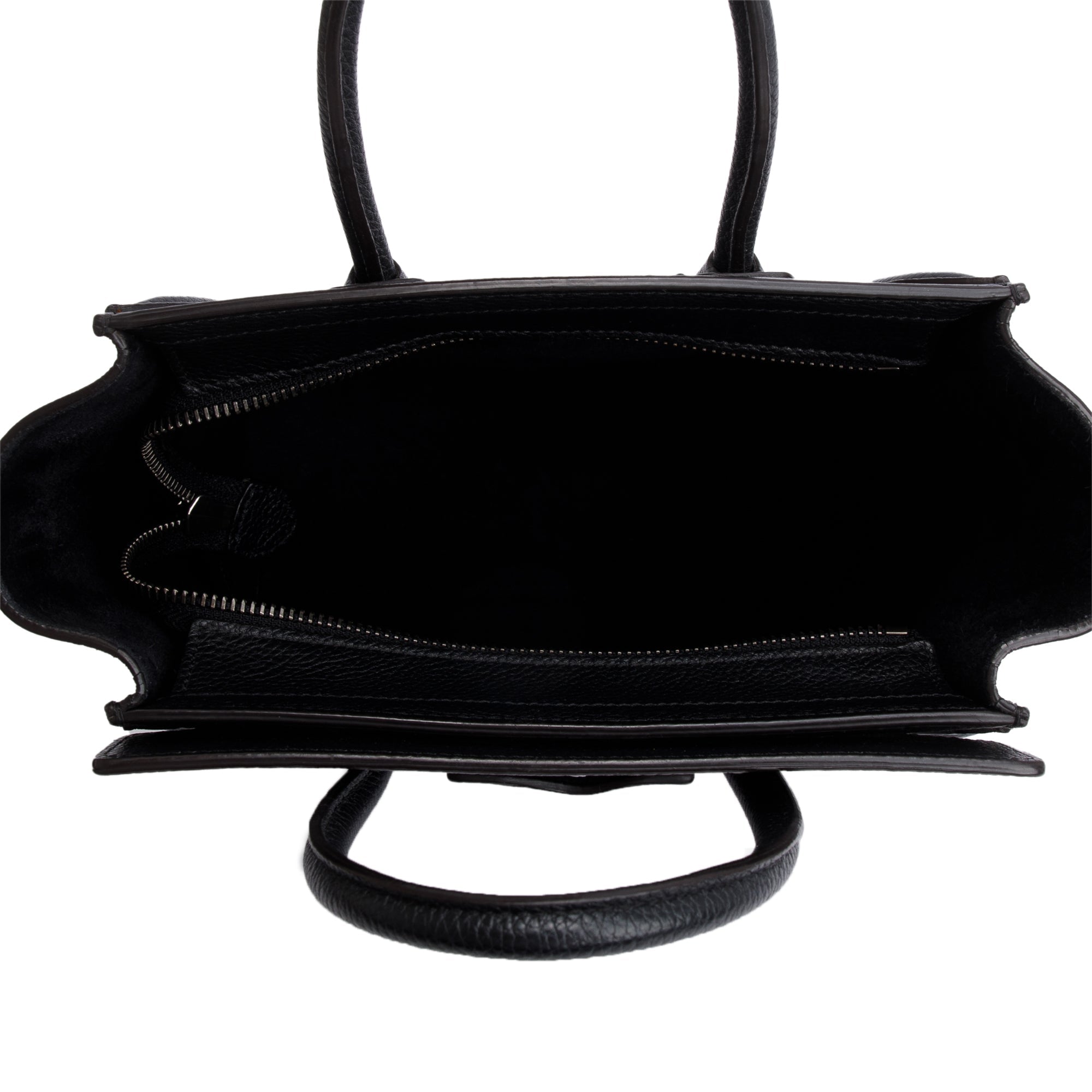 Celine Black Drummed Calfskin Leather Nano Luggage Tote w/ Strap