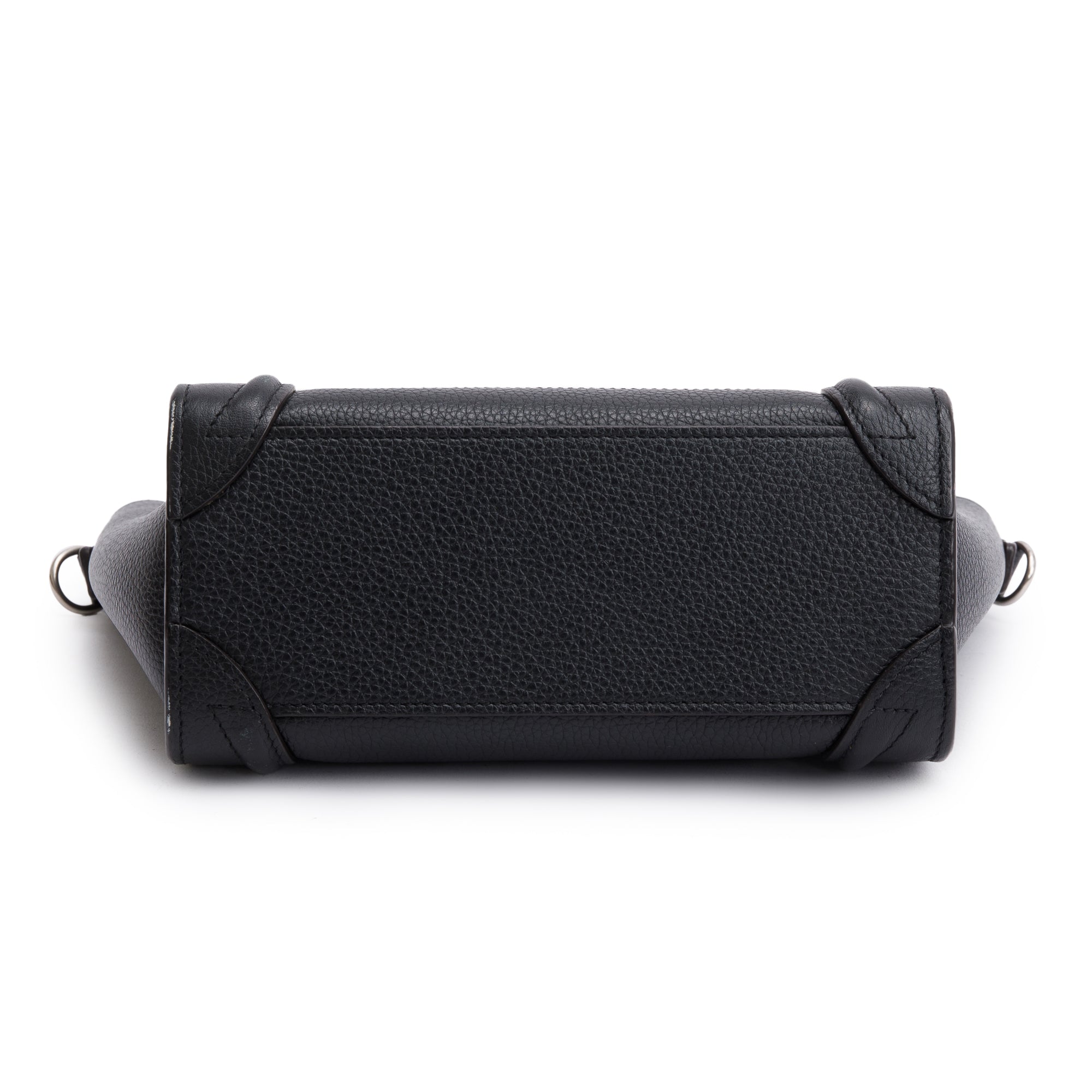 Celine Black Drummed Calfskin Leather Nano Luggage Tote w/ Strap