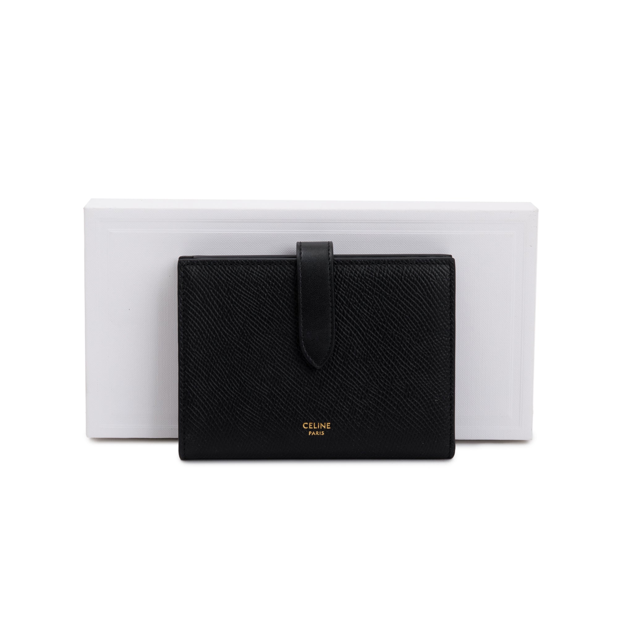 Celine Black Grained Calfskin Leather Medium Strap Wallet w/ Box