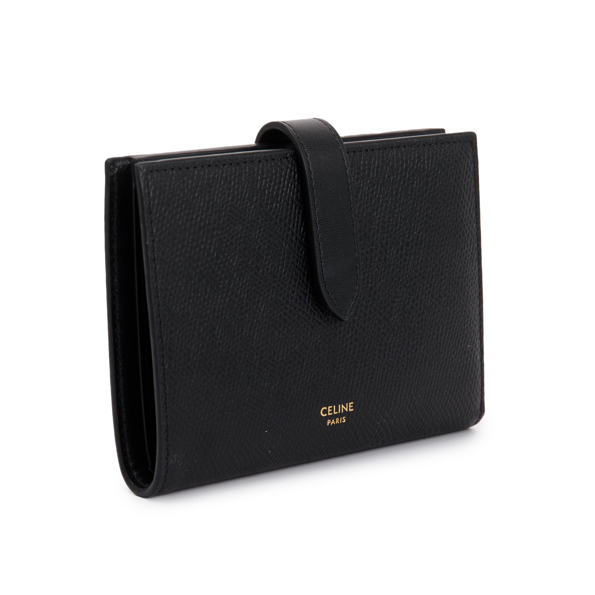 Celine Black Grained Calfskin Leather Medium Strap Wallet w/ Box