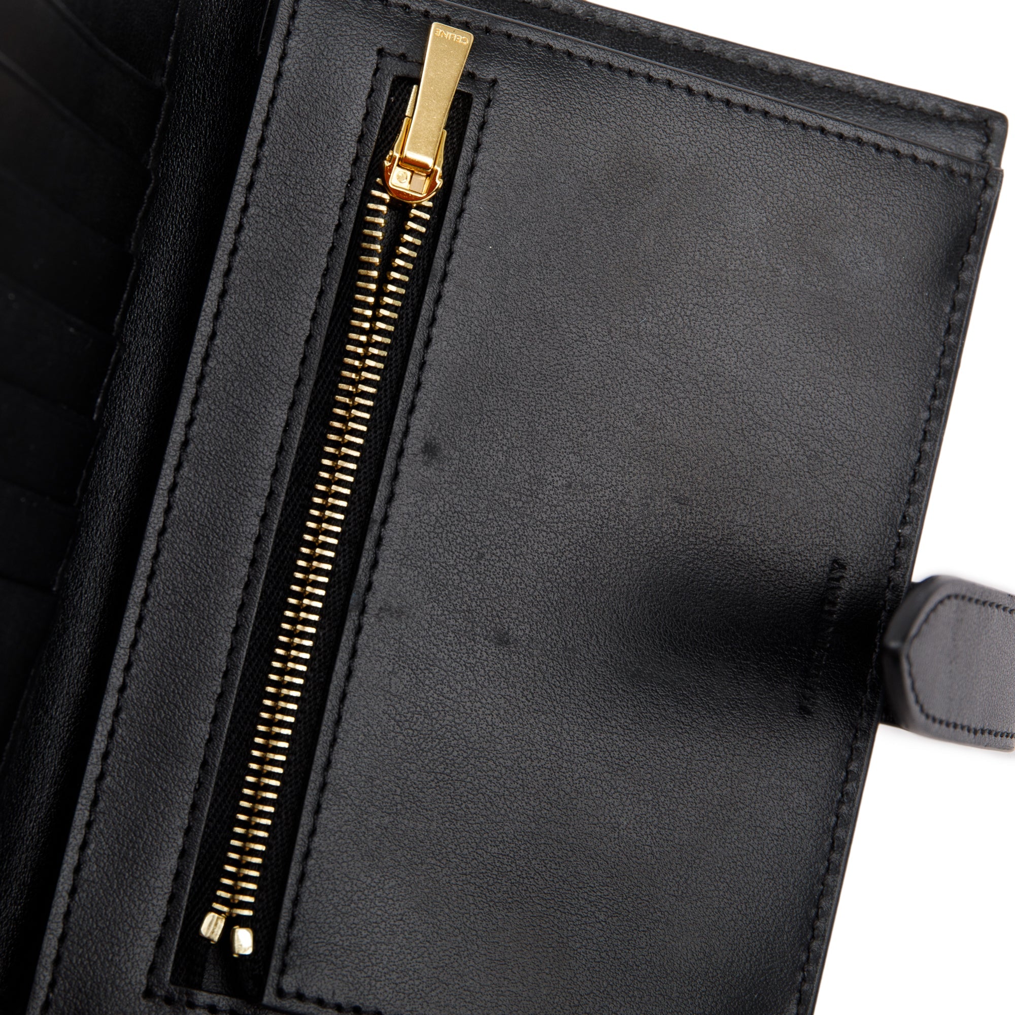 Celine Black Grained Calfskin Leather Medium Strap Wallet w/ Box