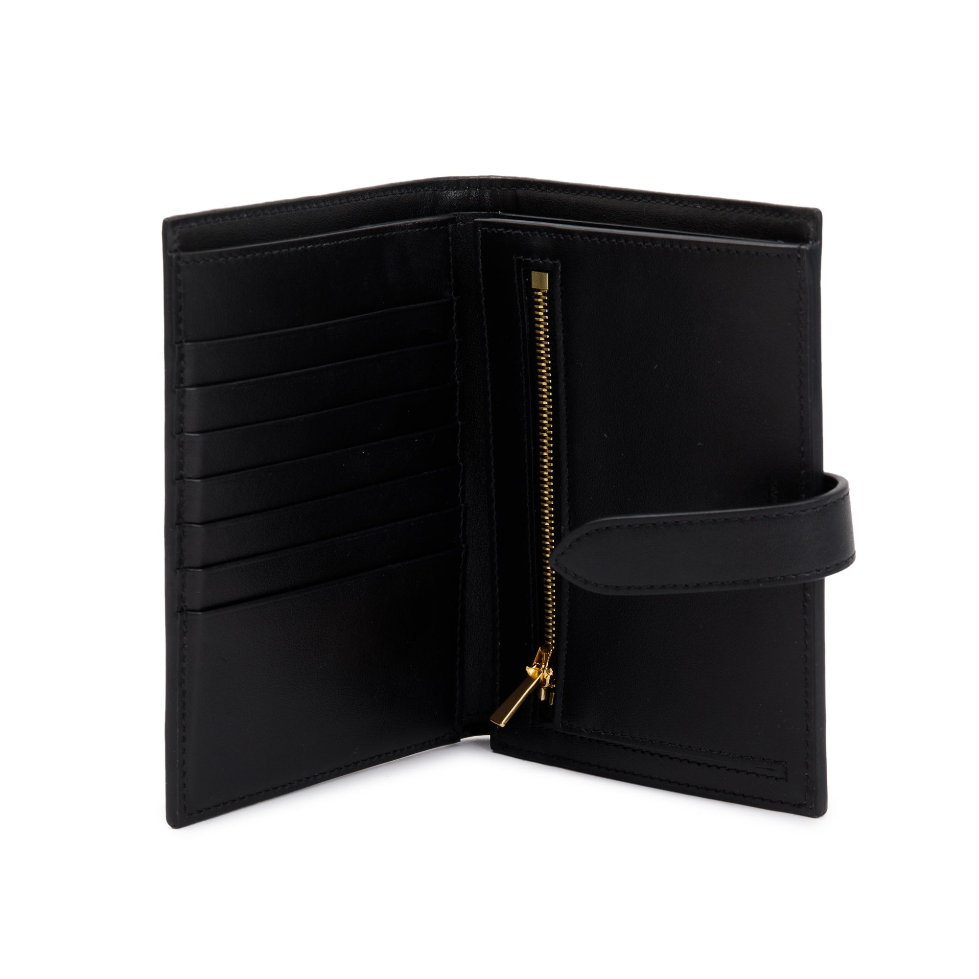 Celine Black Grained Calfskin Leather Medium Strap Wallet w/ Box