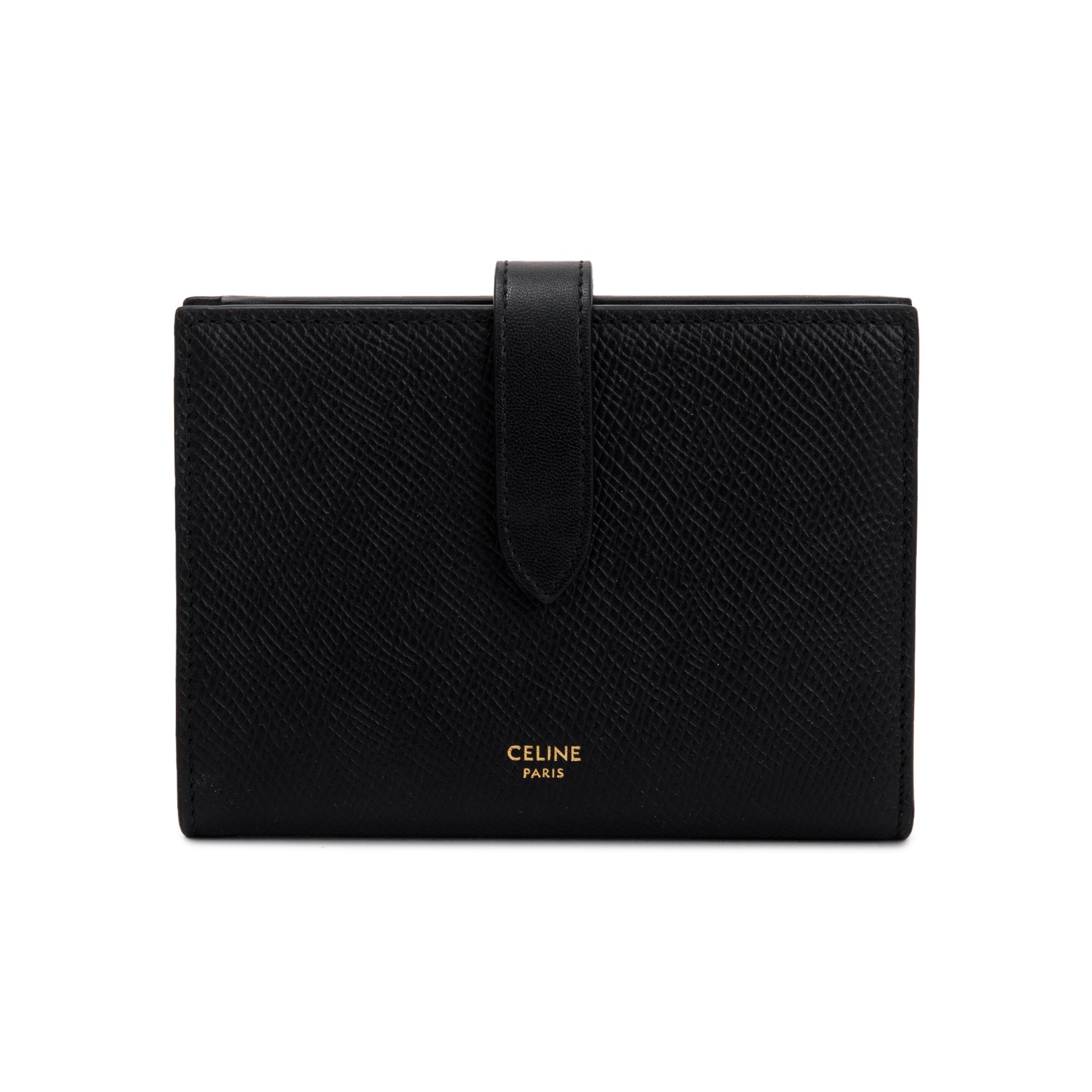 Celine Black Grained Calfskin Leather Medium Strap Wallet w/ Box