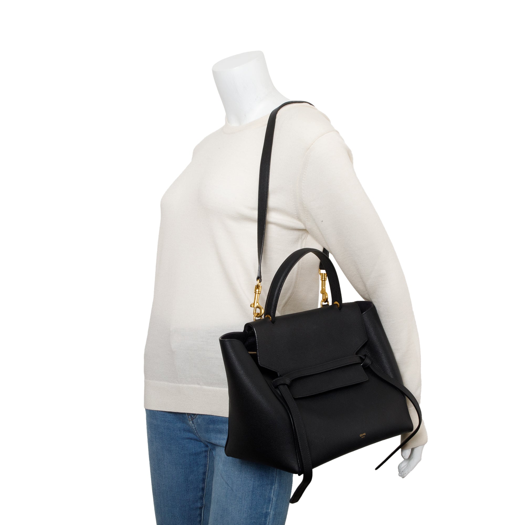 Celine Black Grained Calfskin Leather Mini Belt Bag w/ Strap