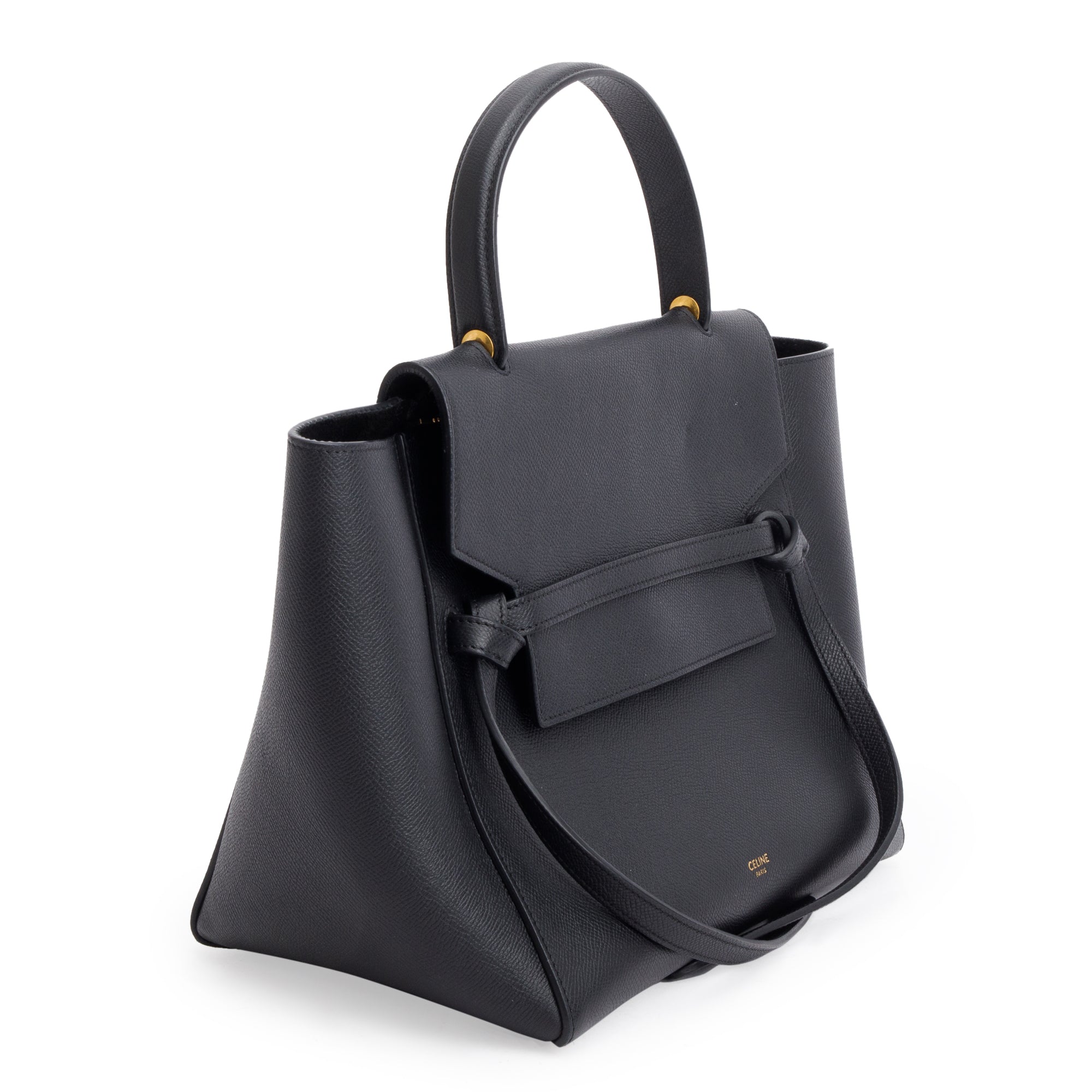 Celine Black Grained Calfskin Leather Mini Belt Bag w/ Strap