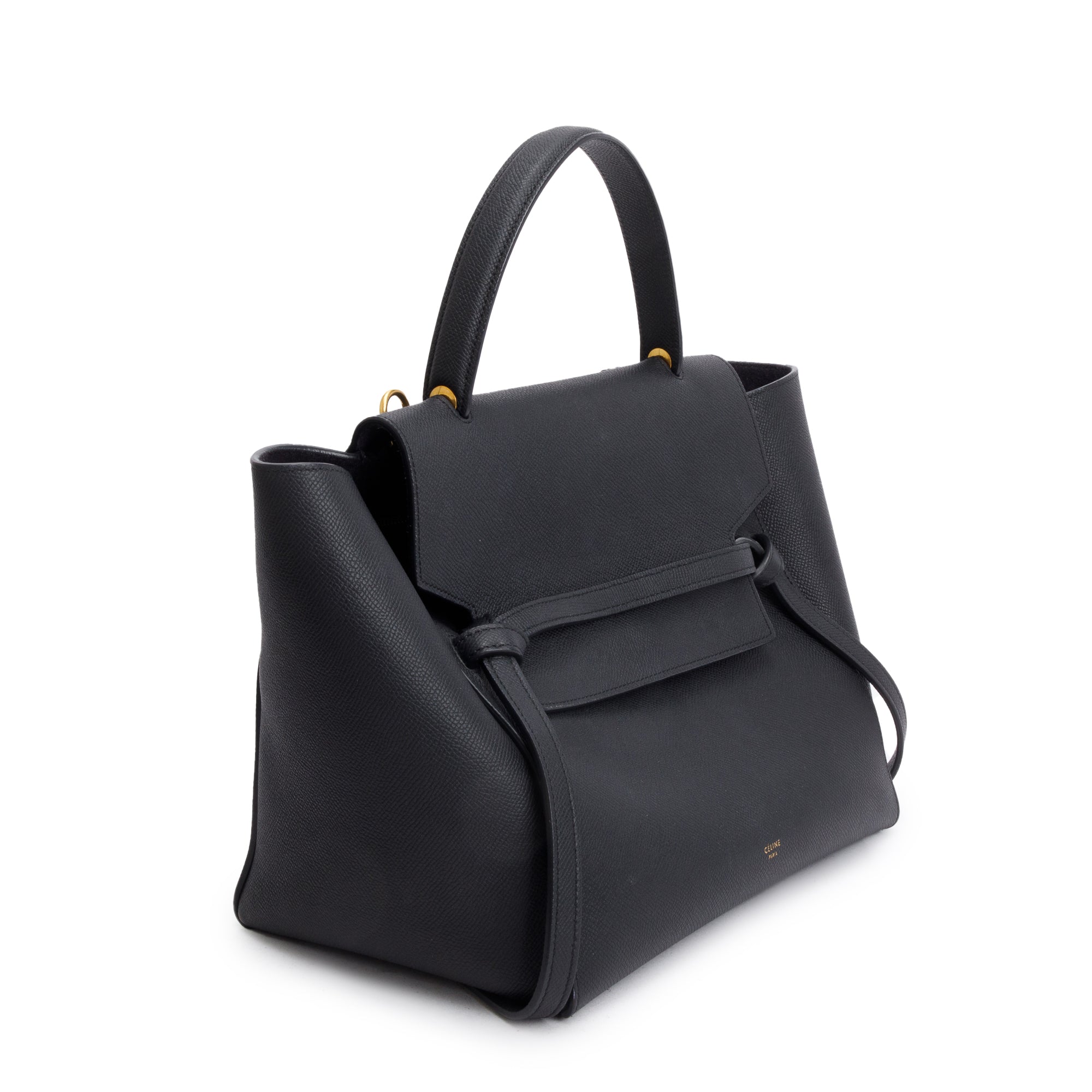 Celine Black Grained Calfskin Leather Mini Belt Bag w/ Strap