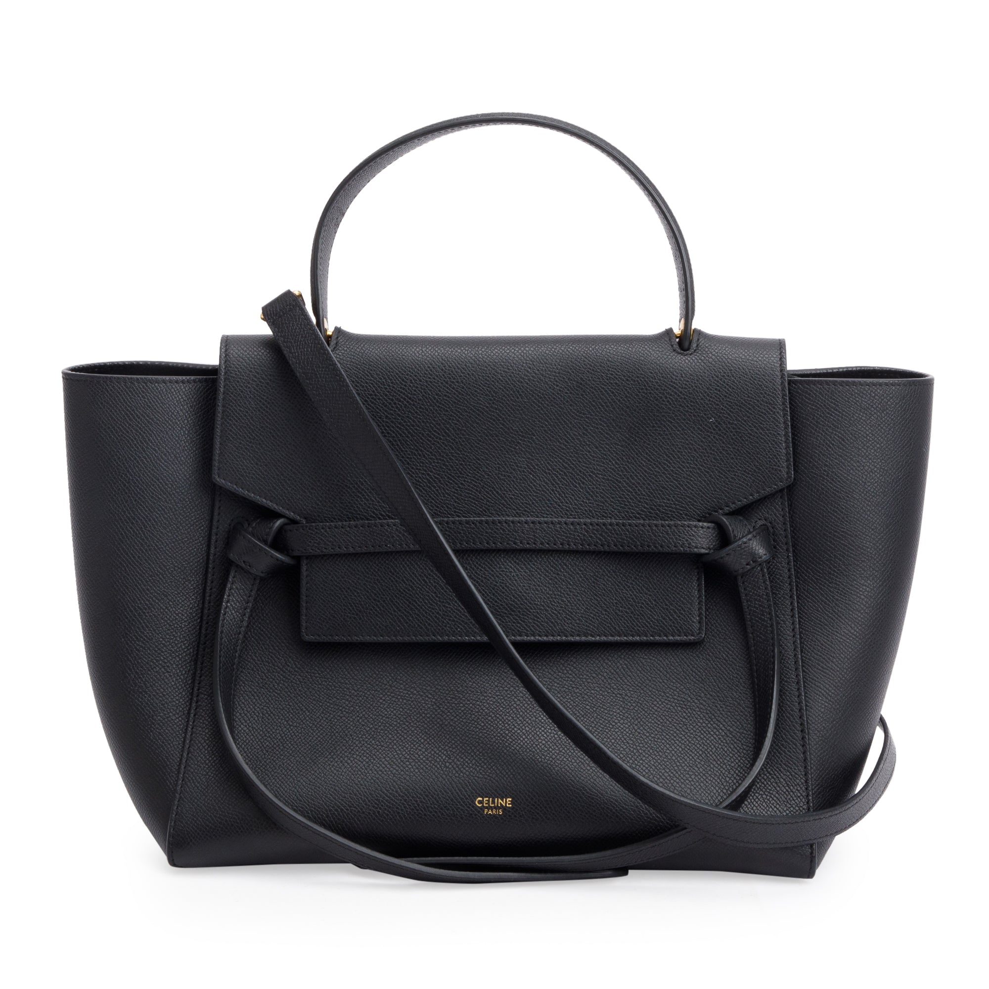 Celine Black Grained Calfskin Leather Mini Belt Bag w/ Strap