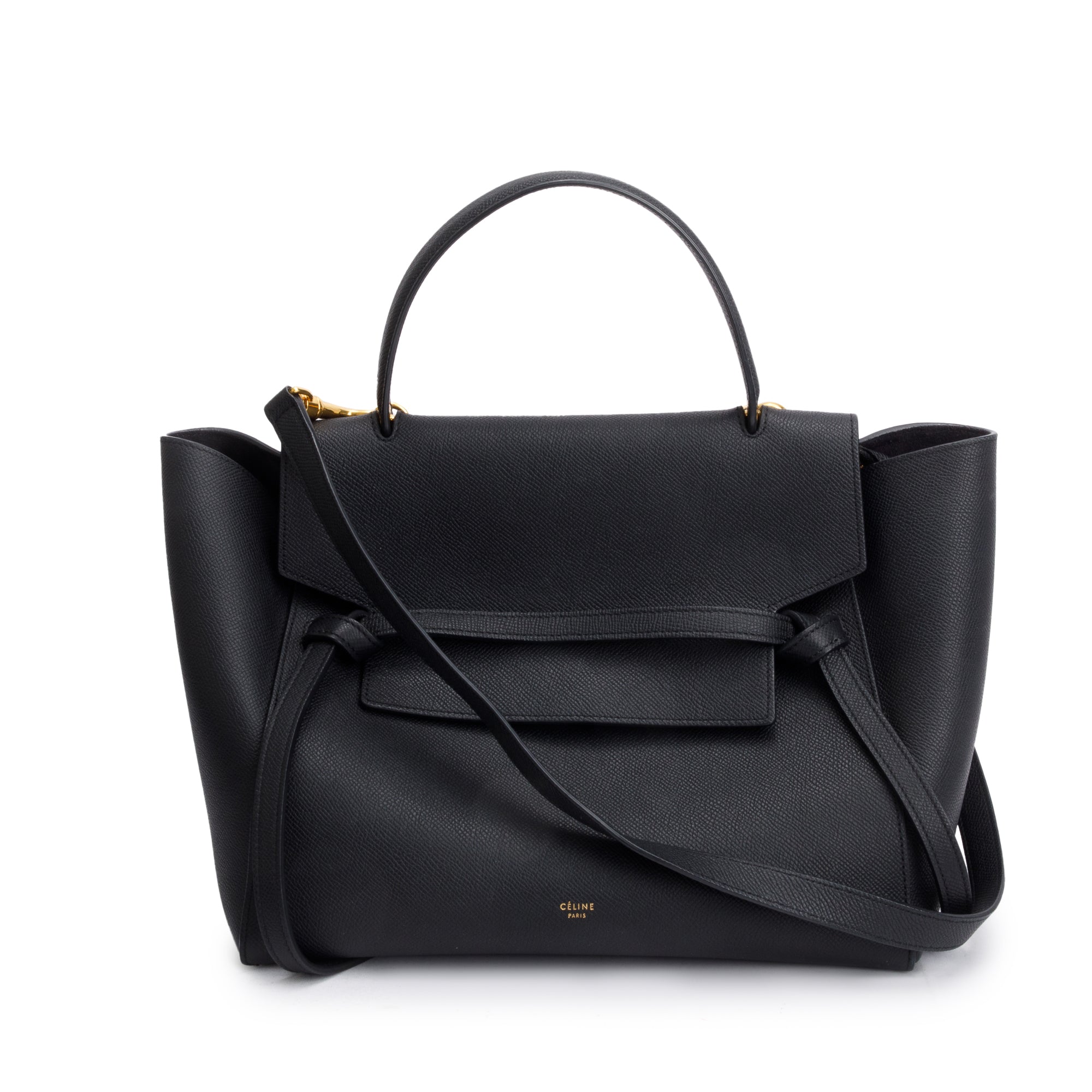 Celine Black Grained Calfskin Leather Mini Belt Bag w/ Strap