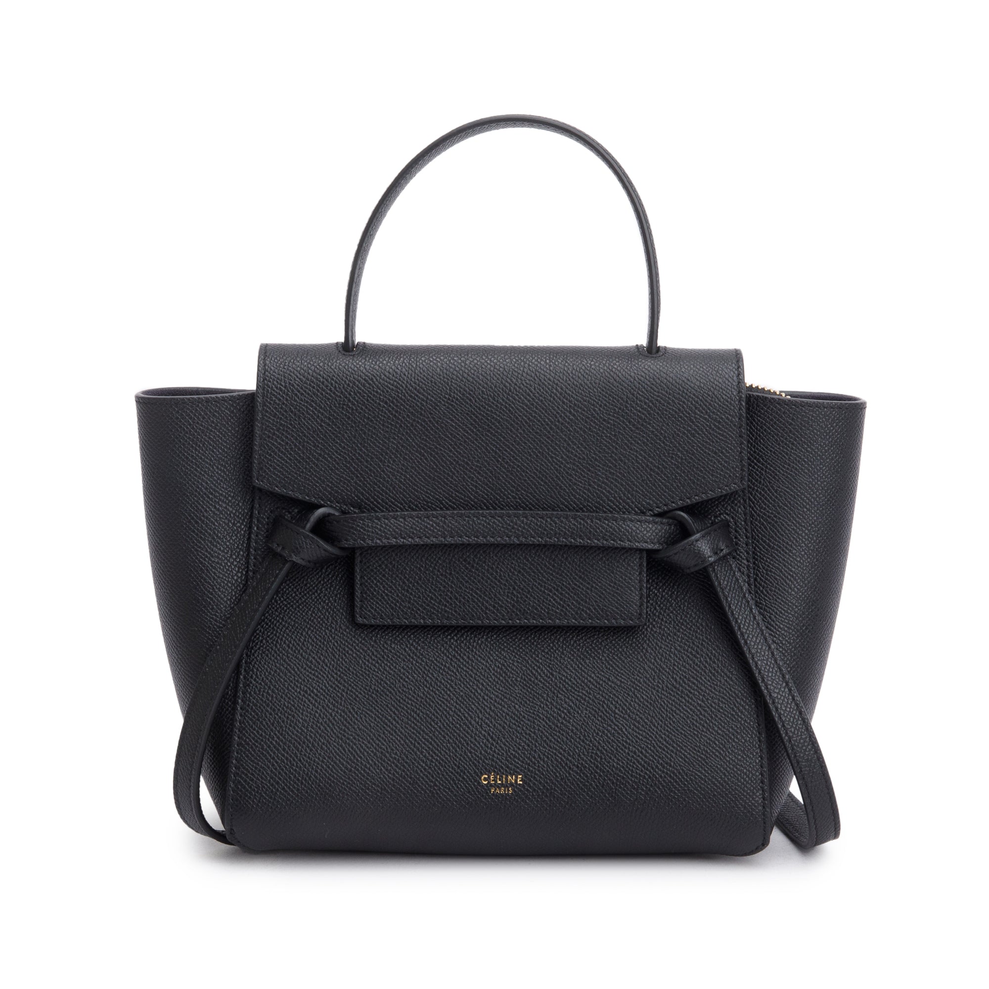 Celine Black Grained Calfskin Leather Nano Belt Bag w/ Strap