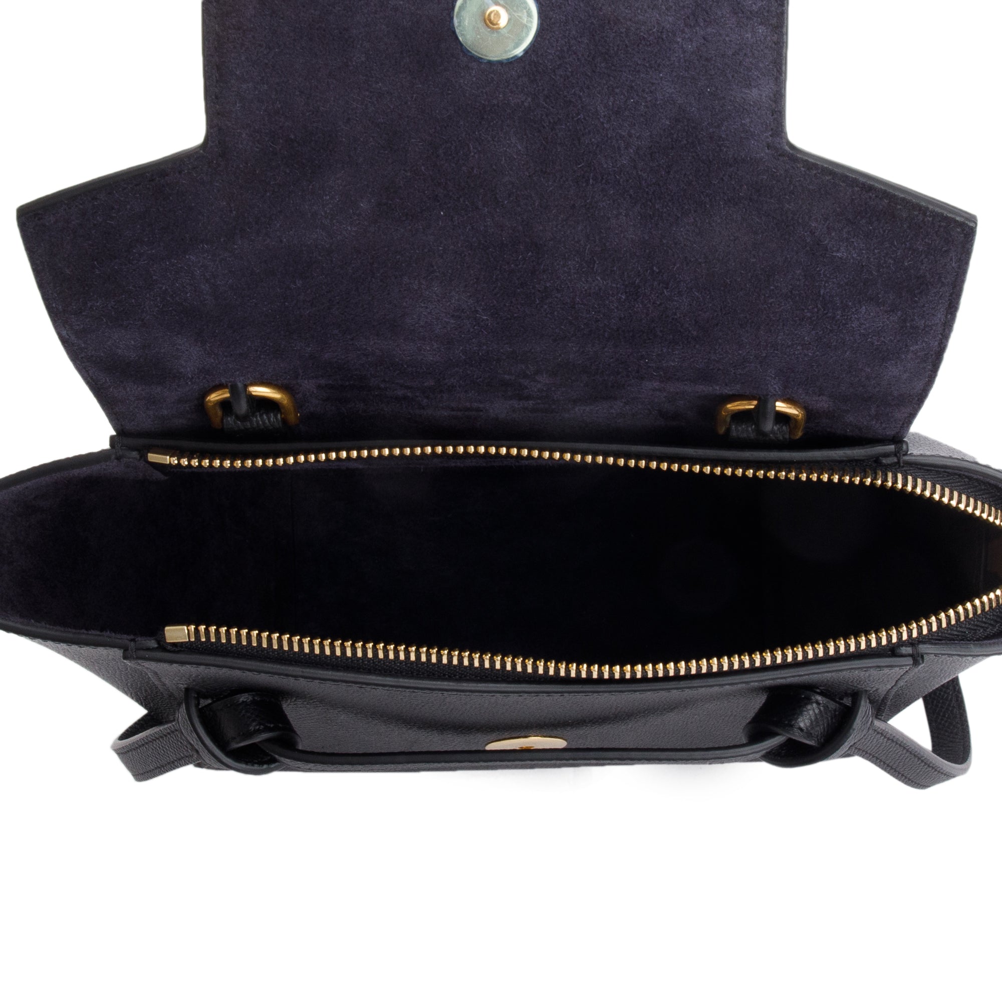 Celine Black Grained Calfskin Leather Nano Belt Bag w/ Strap