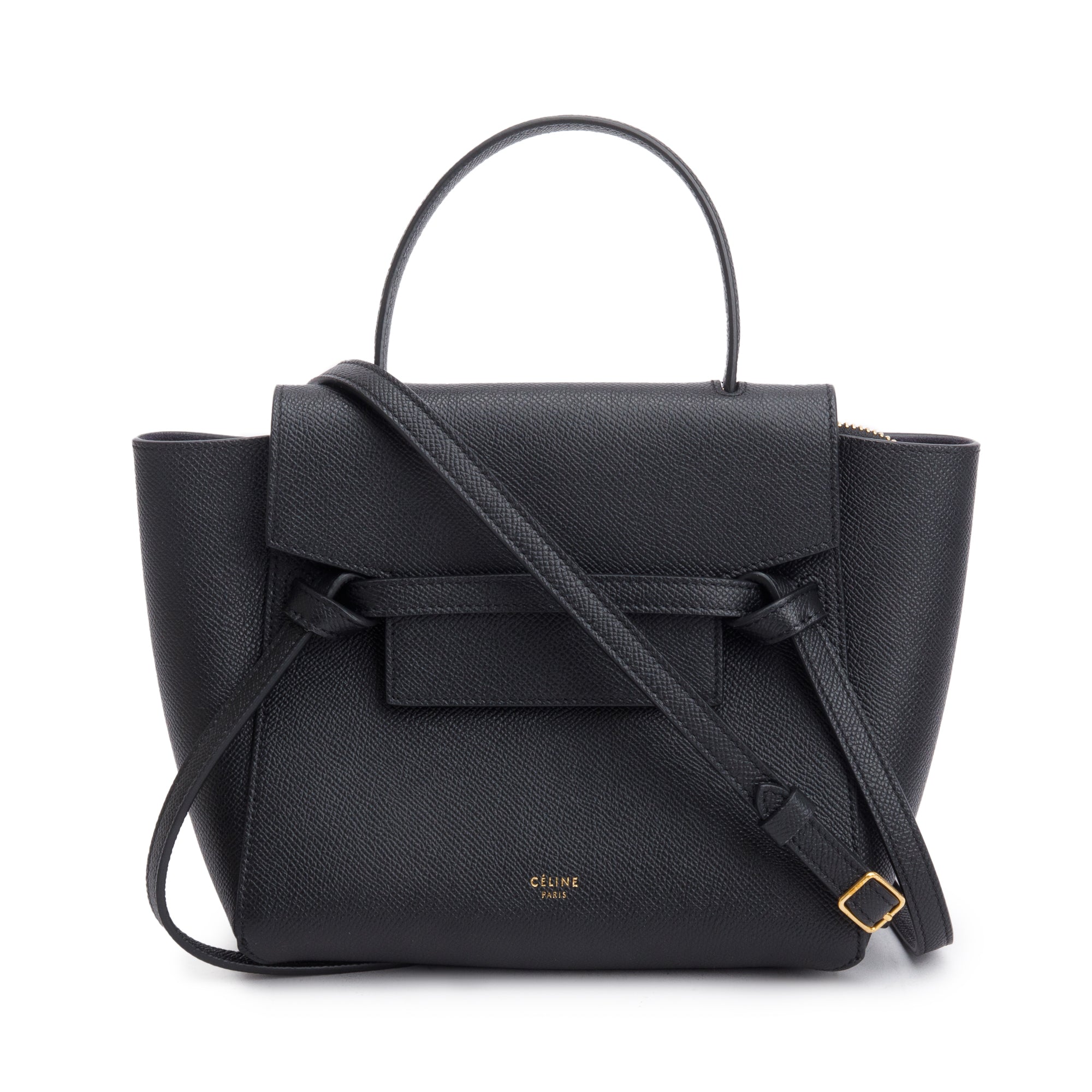 Celine Black Grained Calfskin Leather Nano Belt Bag w/ Strap