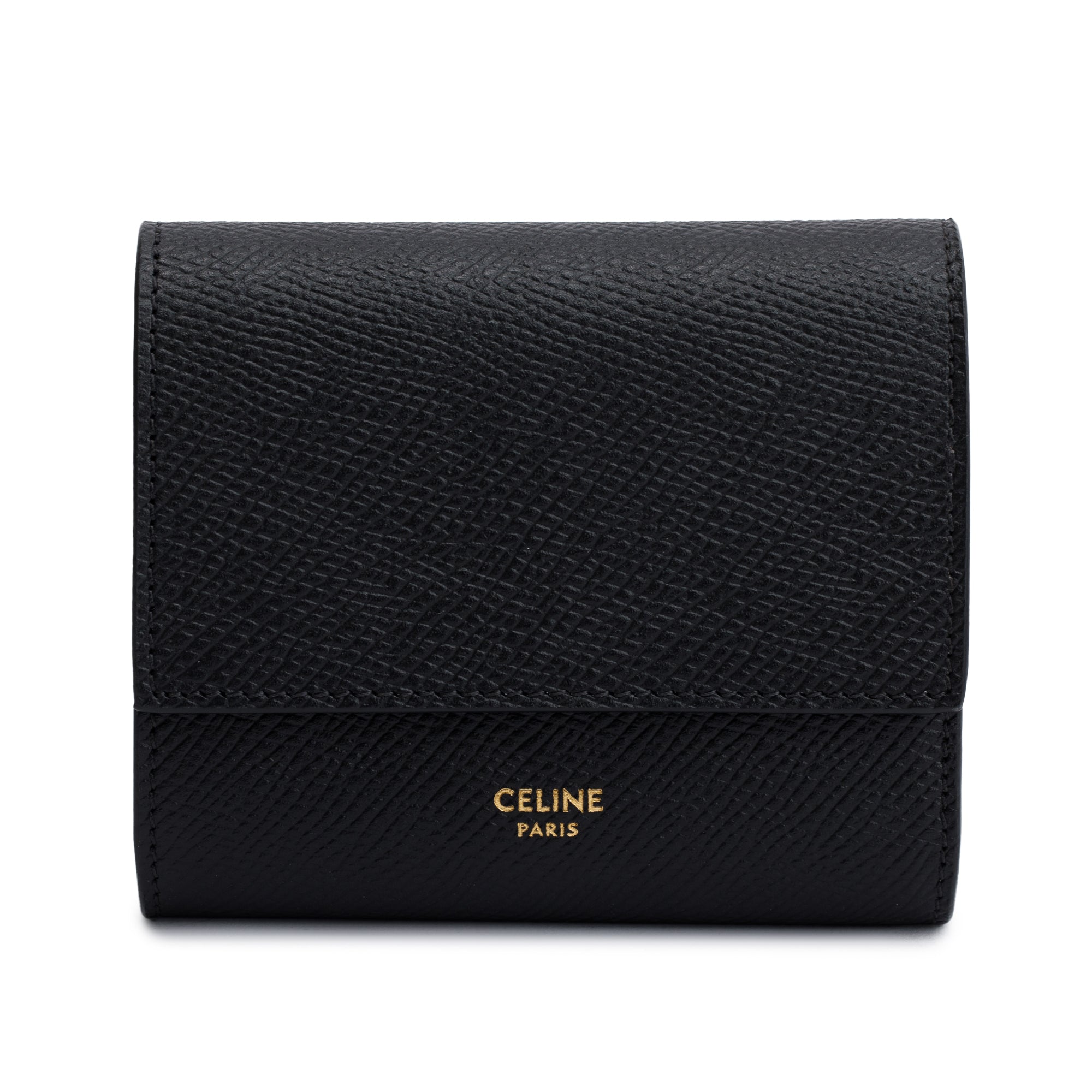Celine Black Grained Calfskin Leather Small Flap Wallet