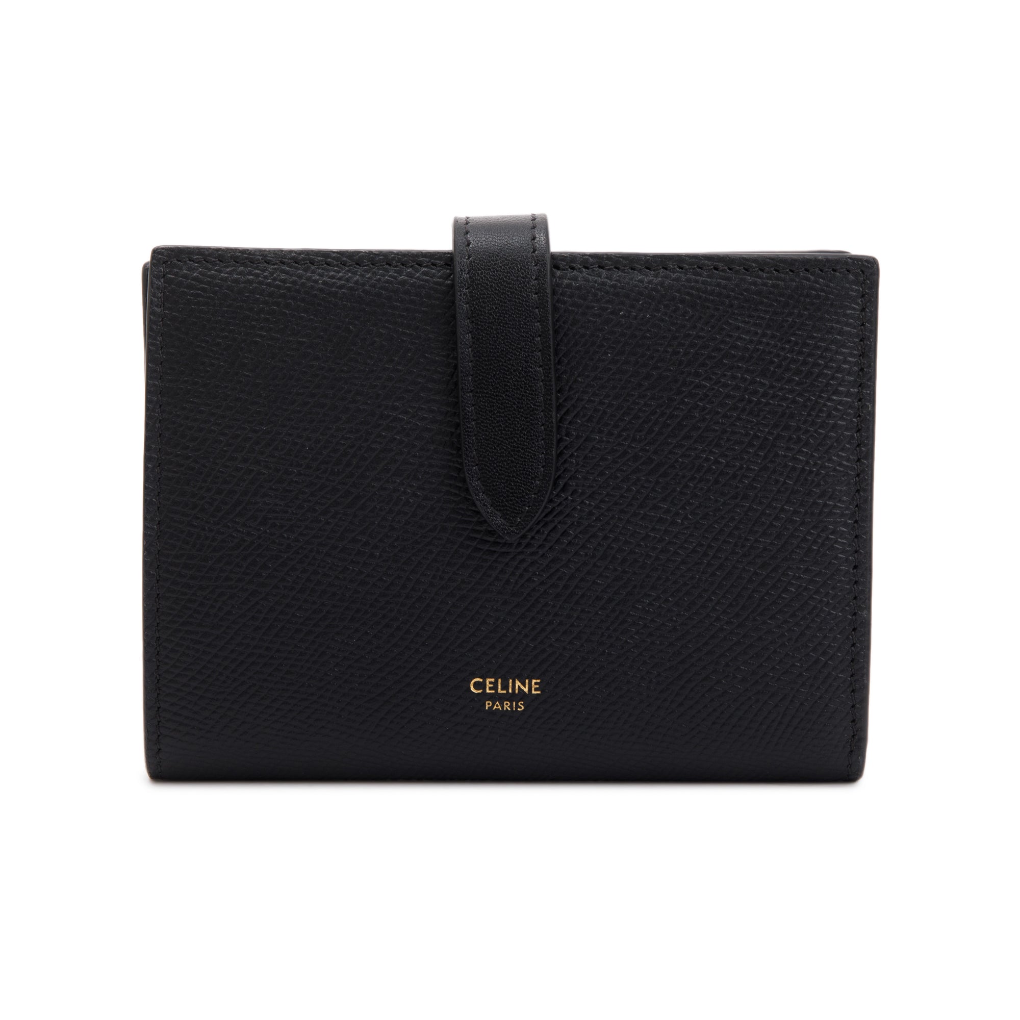 Celine Black Grained Calfskin Leather Strap Wallet