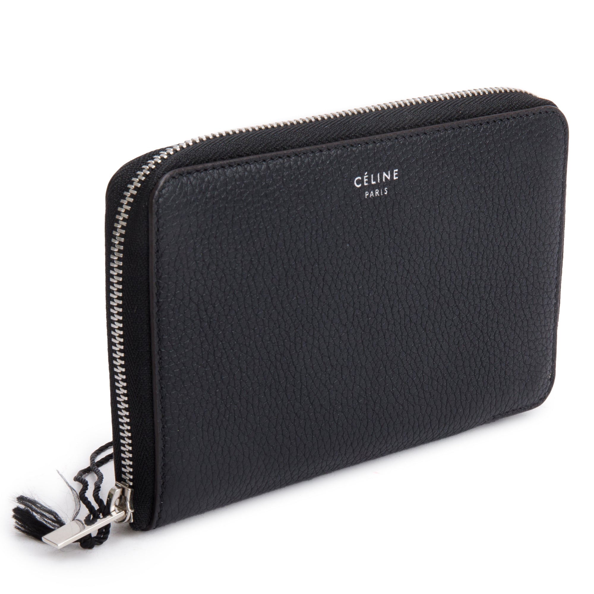 Celine Black Grained Calfskin Leather Zipped Compact Wallet w/ Box