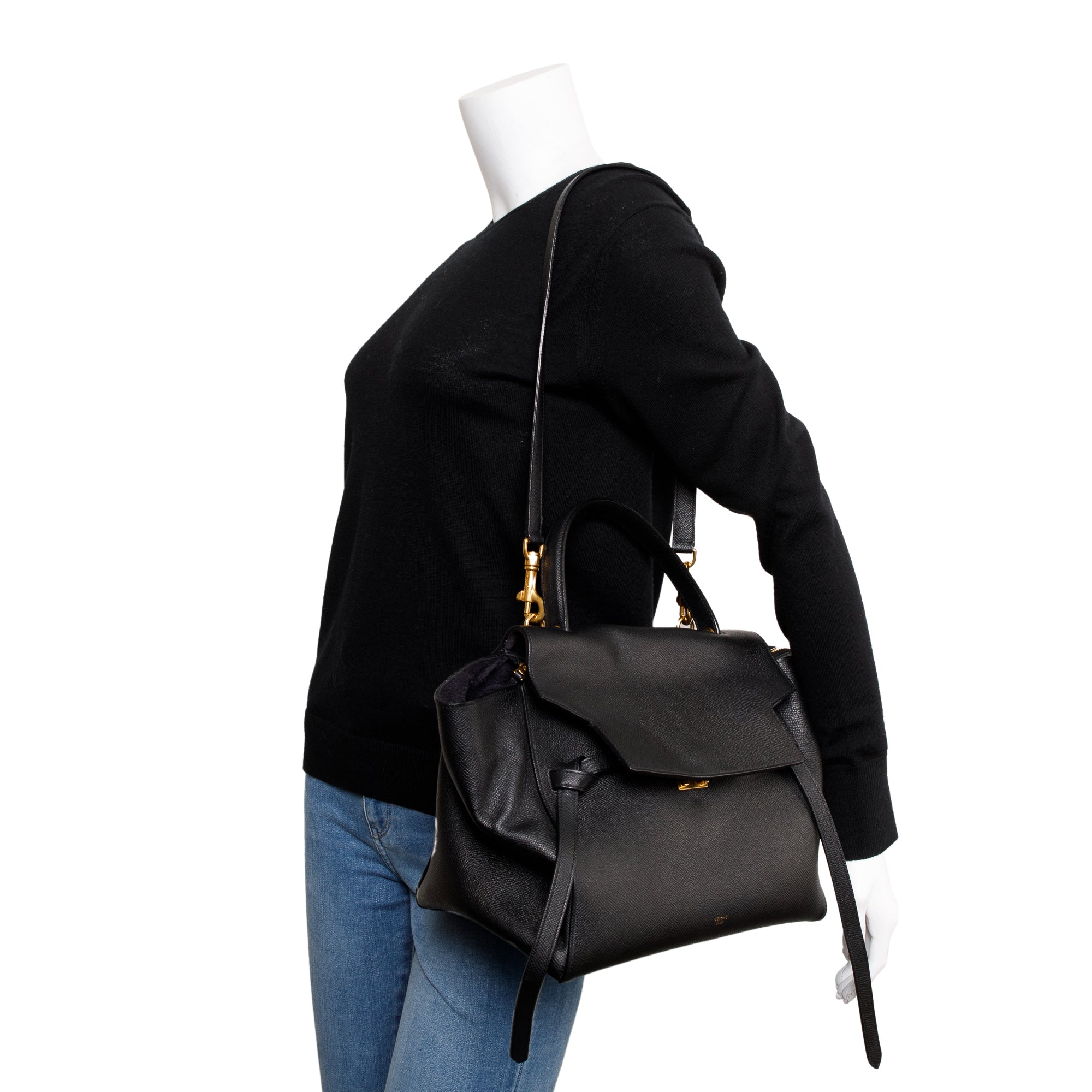 Celine Black Grained Leather Mini Belt Bag w/ Strap