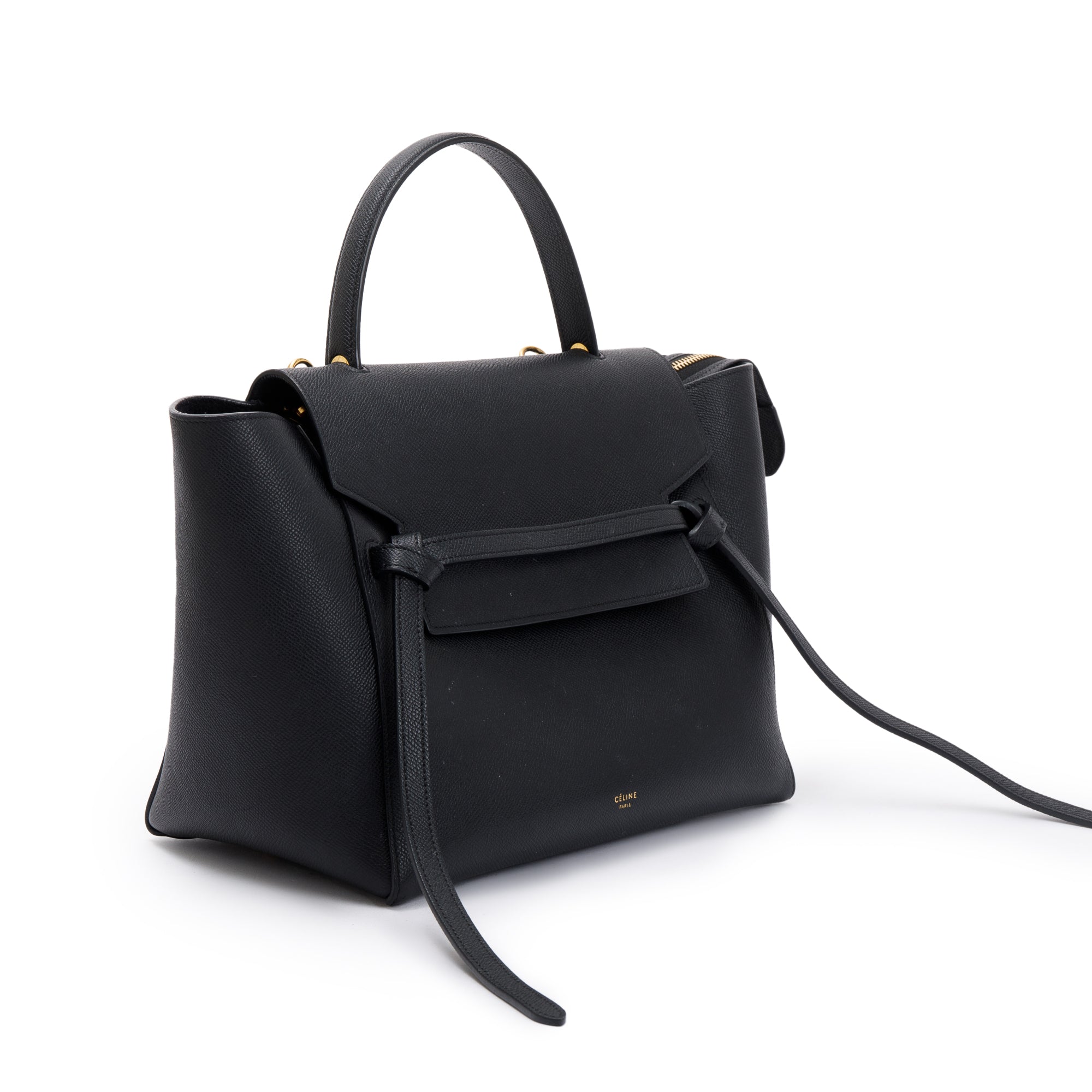 Celine Black Grained Leather Mini Belt Bag w/ Strap