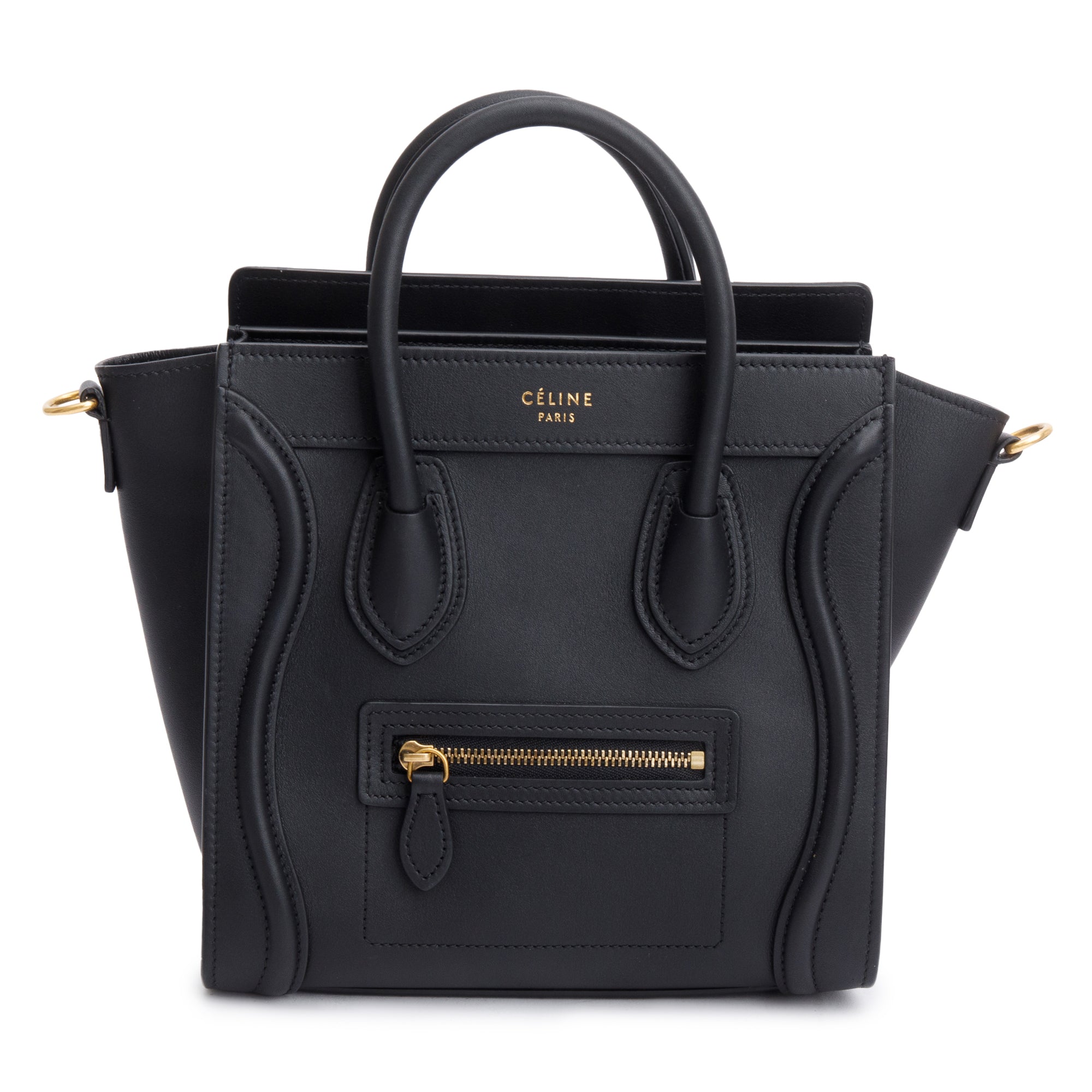 Celine Black Smooth Calfskin Leather Nano Luggage Tote w/ Strap