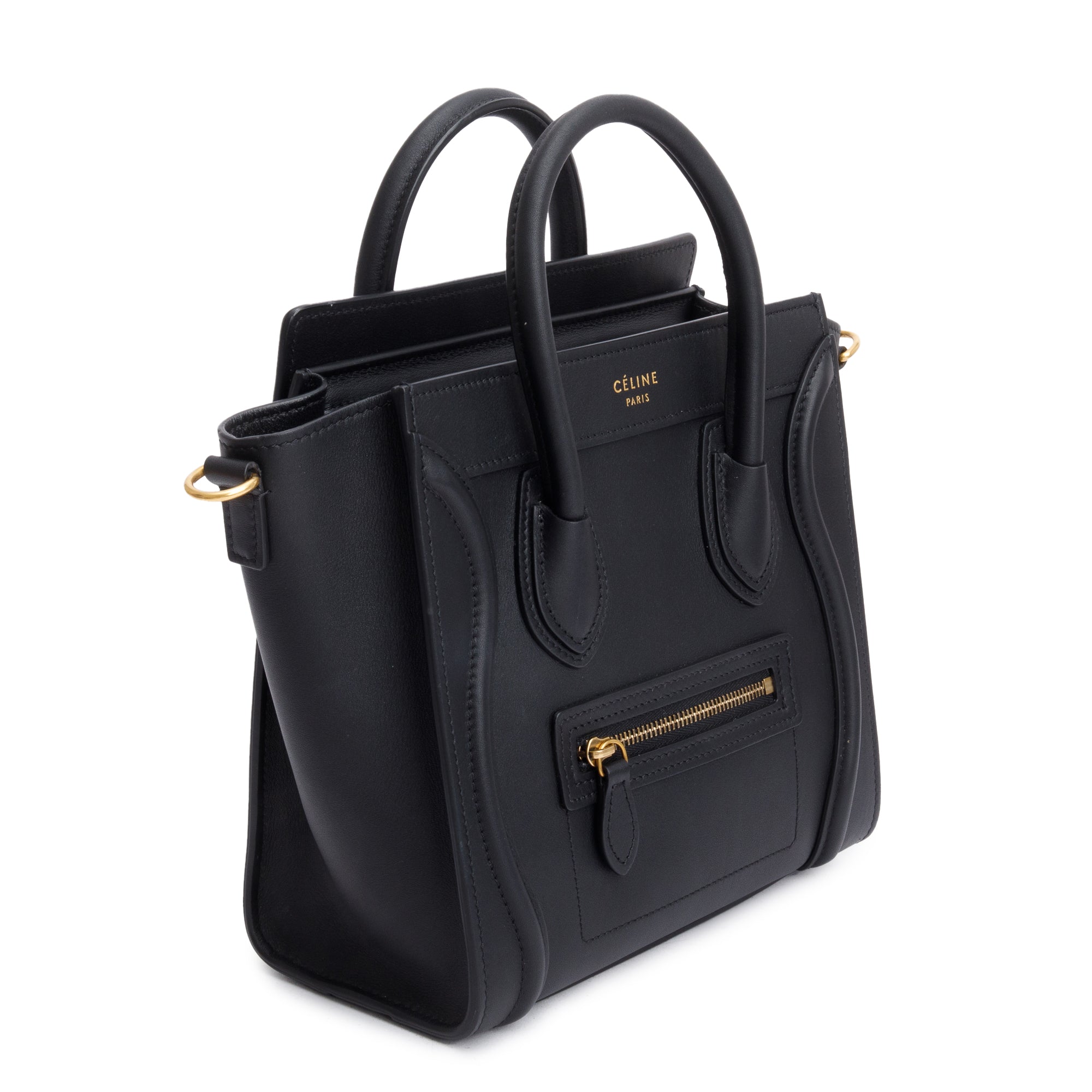 Celine Black Smooth Calfskin Leather Nano Luggage Tote w/ Strap