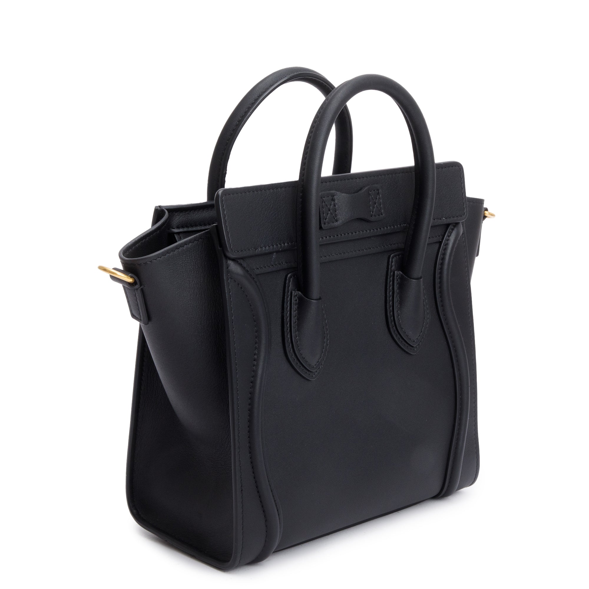 Celine Black Smooth Calfskin Leather Nano Luggage Tote w/ Strap