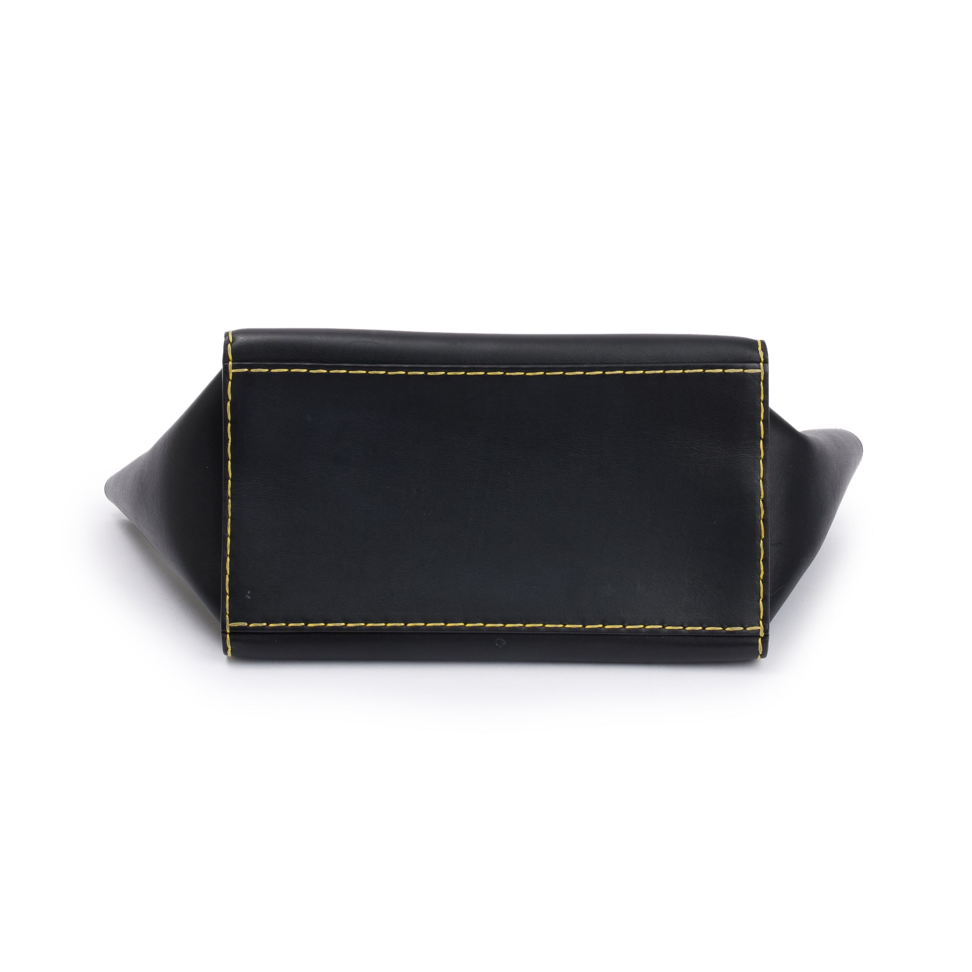 Celine Black Smooth Calfskin Leather Yellow Stitching Small Trapeze Bag w/ Strap