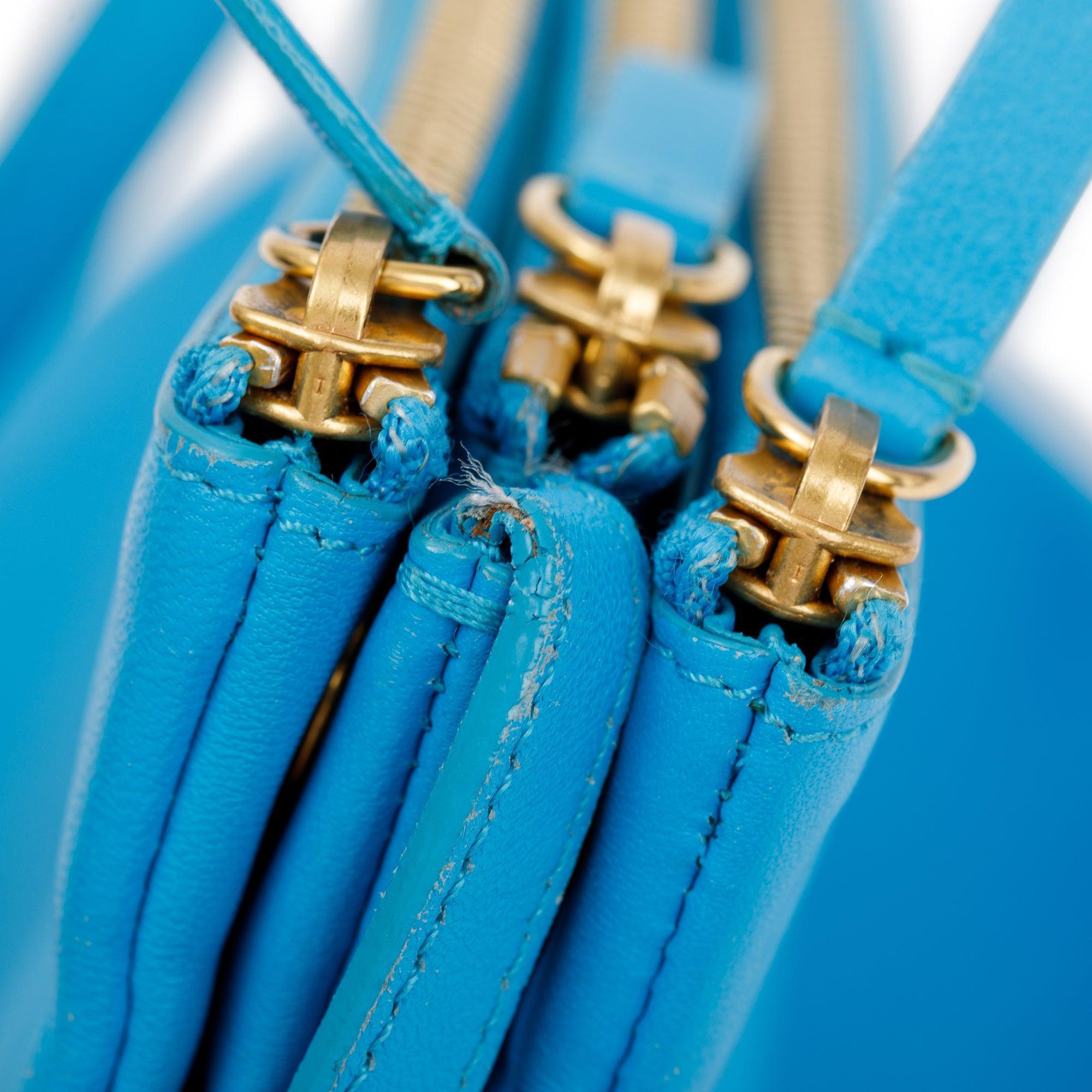 Celine Blue Calfskin Leather Small Trio Crossbody Bag