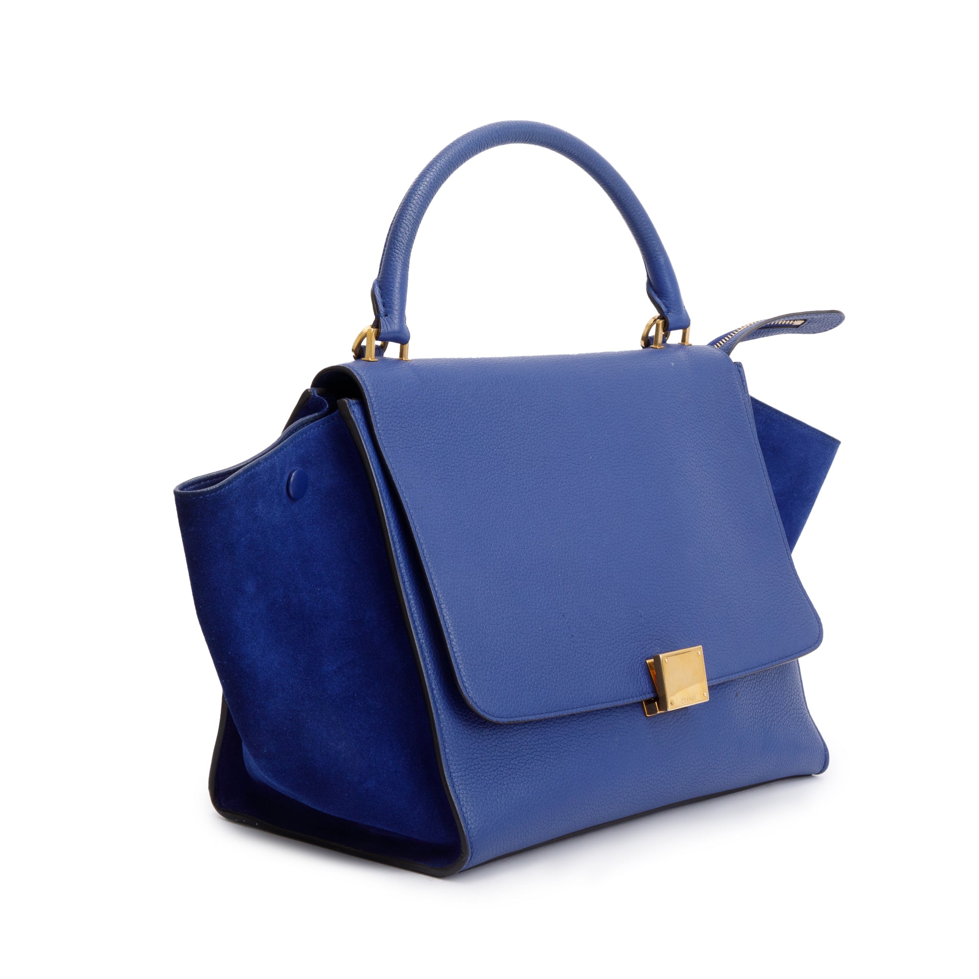 Celine Blue Calfskin Suede Leather Medium Trapeze Bag
