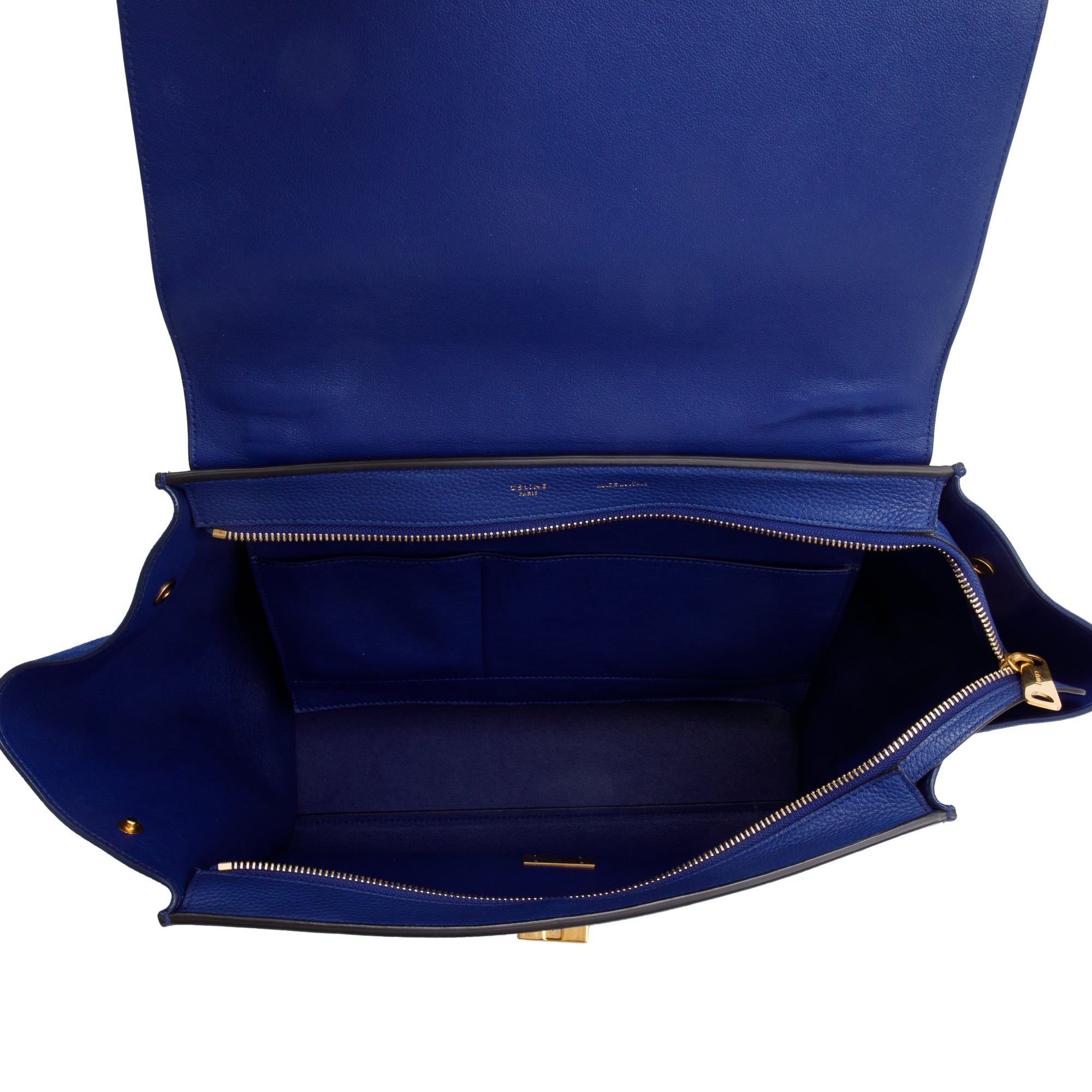 Celine Blue Calfskin Suede Leather Medium Trapeze Bag