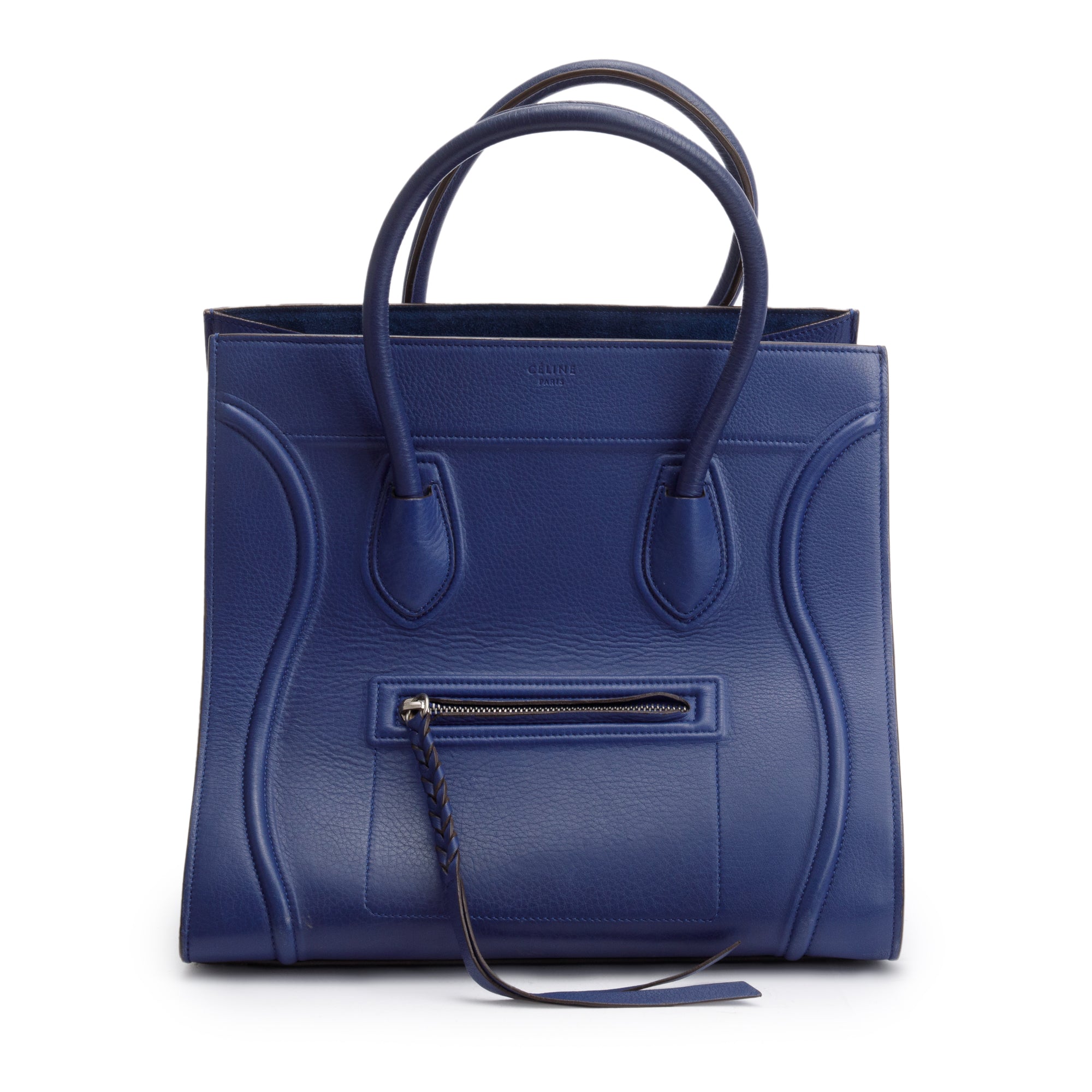 Celine Blue Grained Calfskin Medium Phantom Luggage Tote
