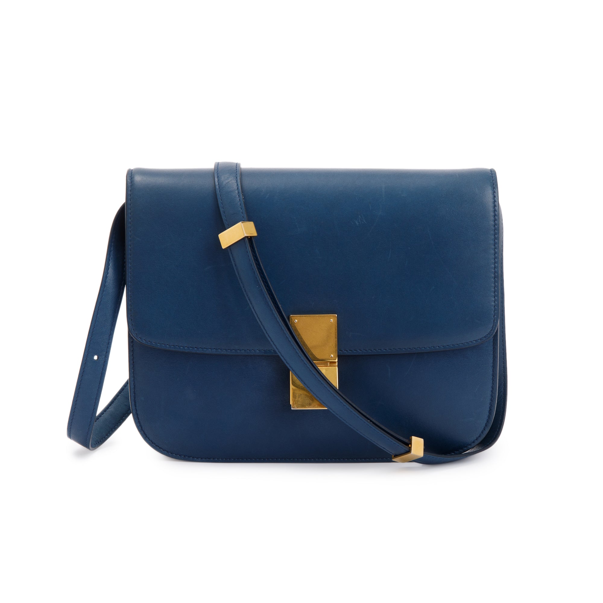 Celine Blue Smooth Calfskin Medium Classic Box Flap Bag