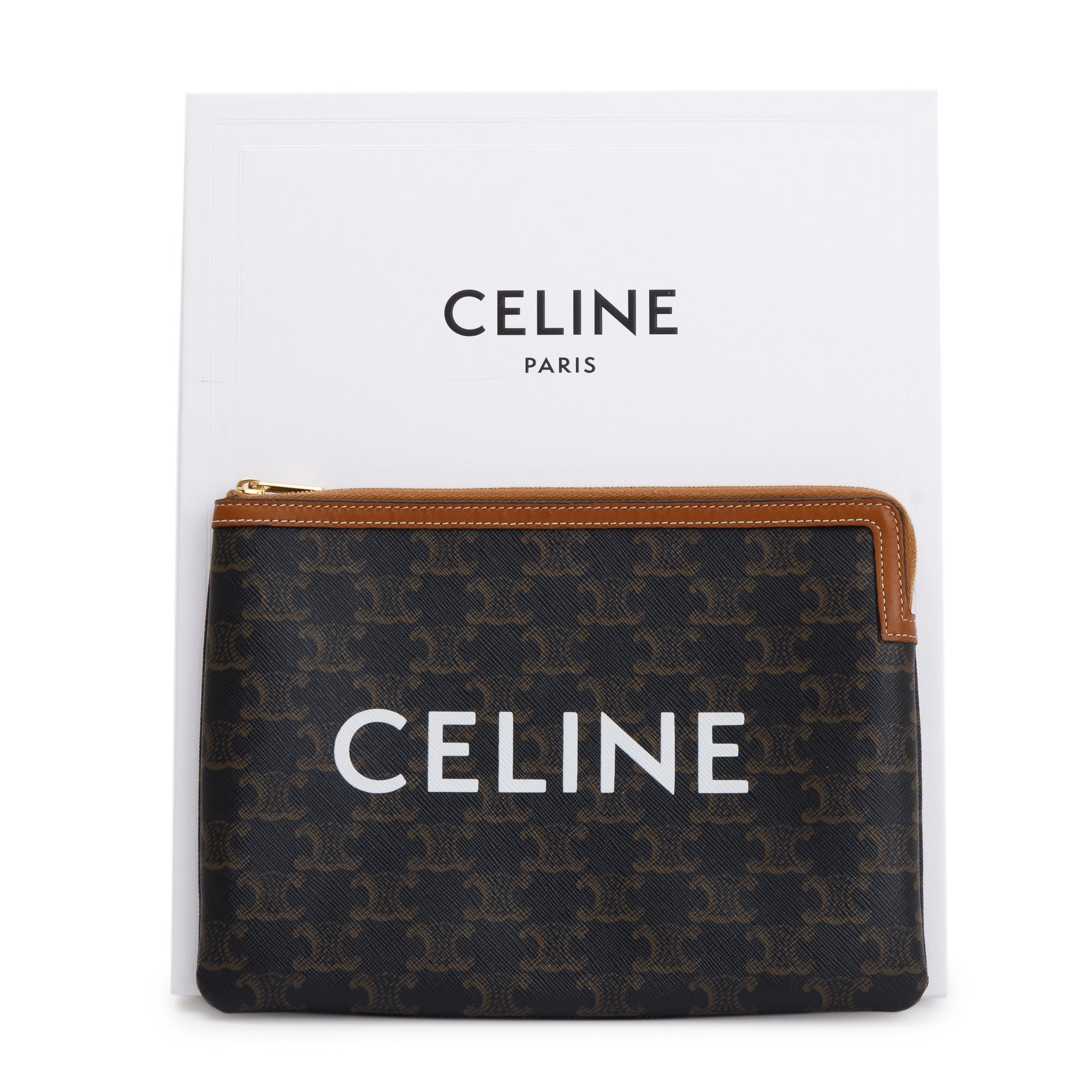 Celine Brown Triomphe Small Pouch w/ Box