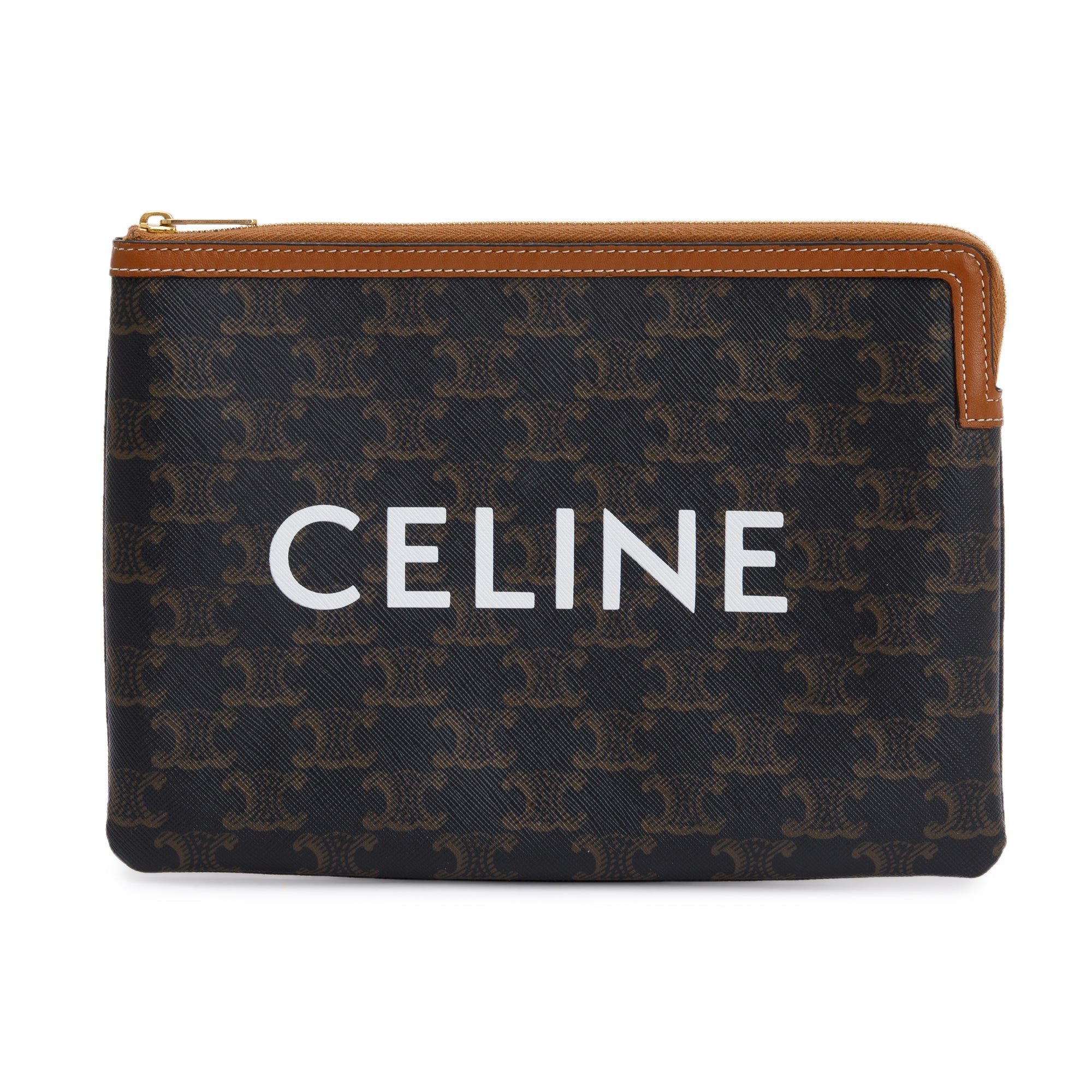 Celine Brown Triomphe Small Pouch w/ Box