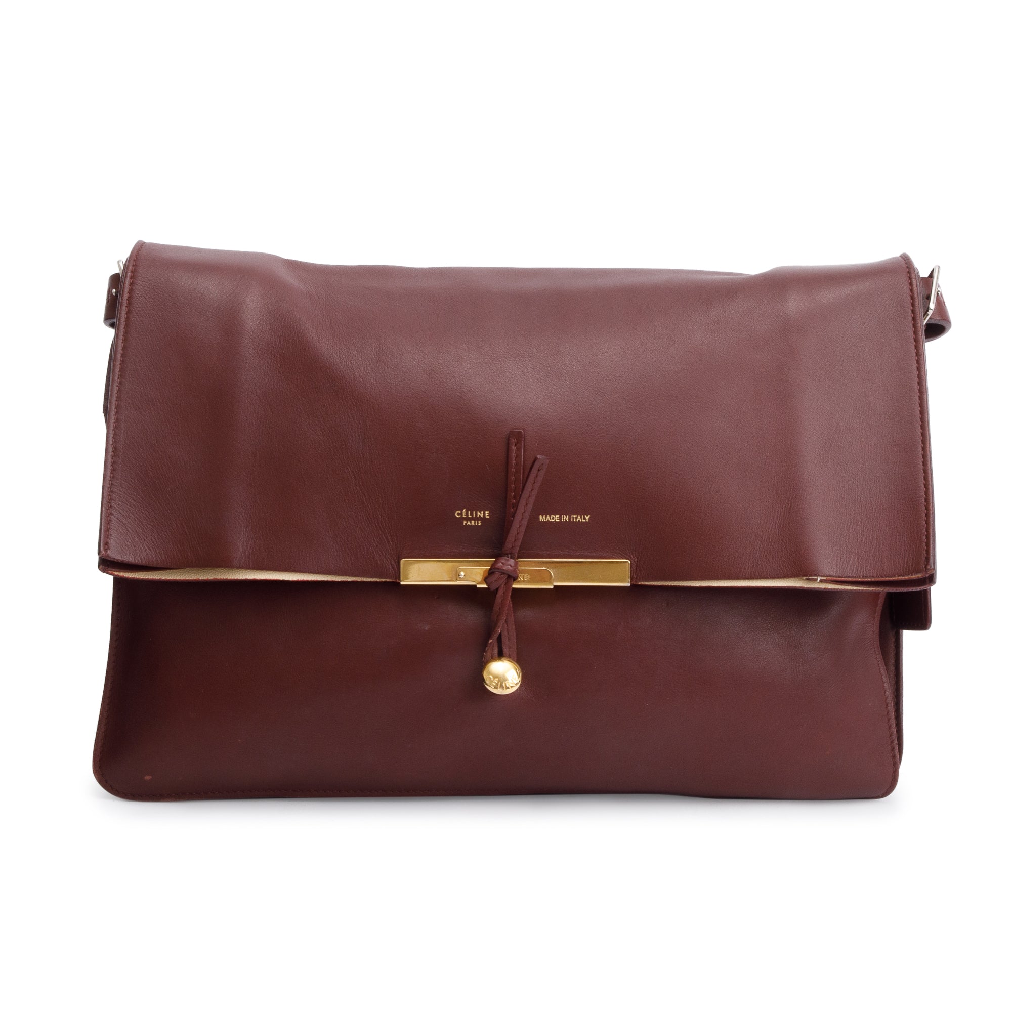 Celine Burgundy Calfskin Leather Blade Flap Shoulder Bag