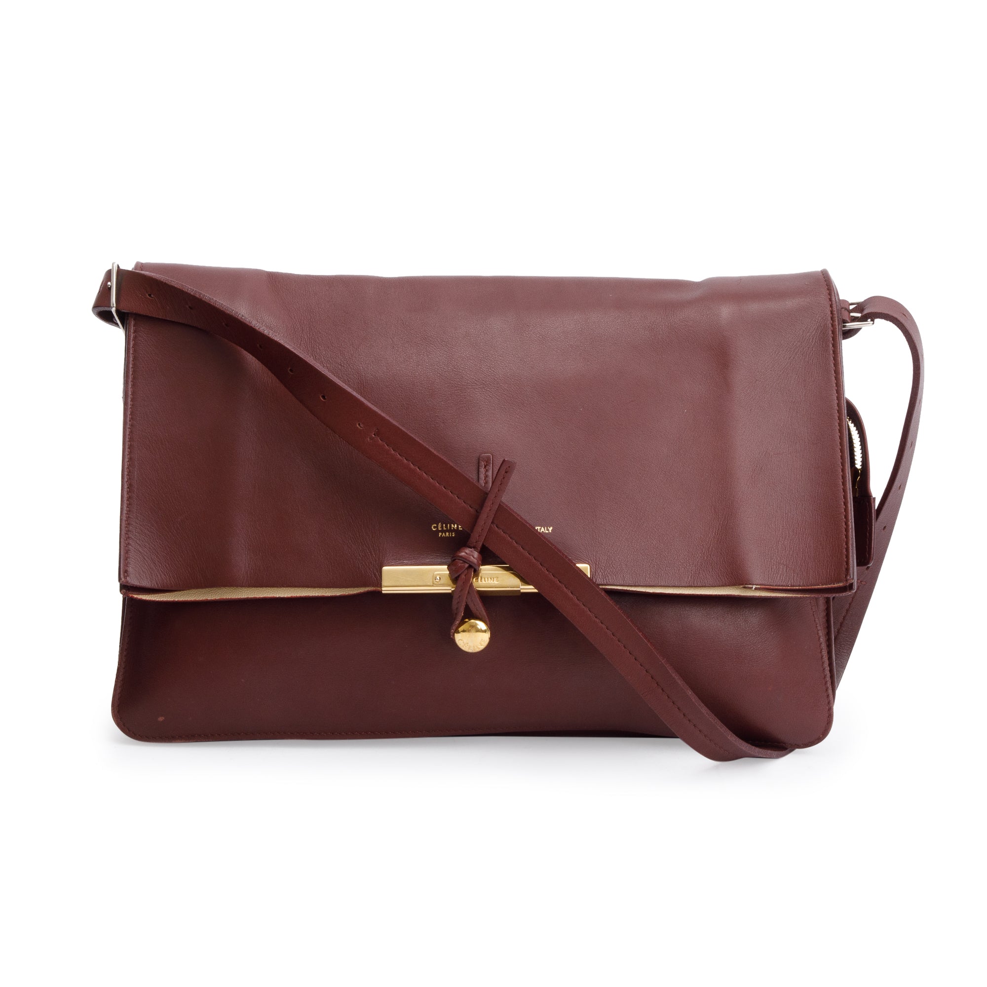 Celine Burgundy Calfskin Leather Blade Flap Shoulder Bag